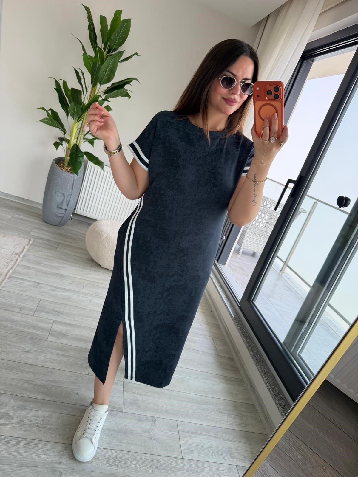 2421 Batik Desen Elbise ANTRESİT