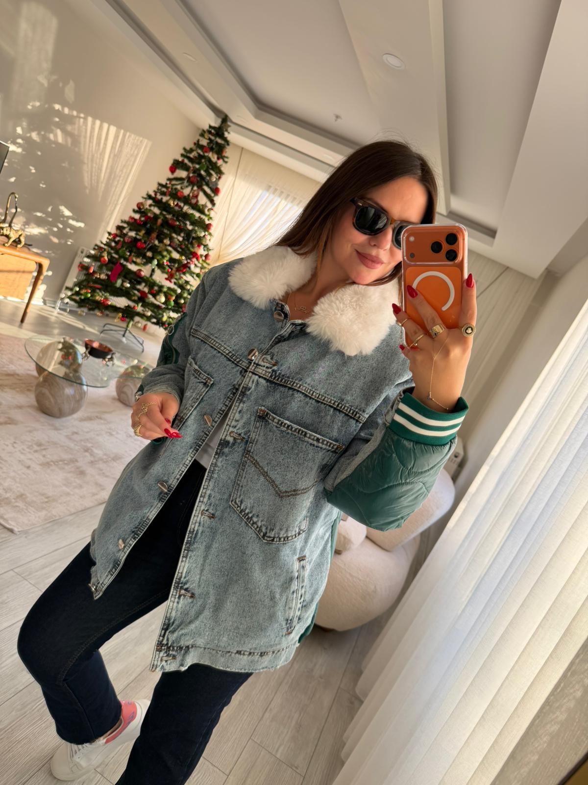 2421 Kot Kapitone Mix Ceket YEŞİL
