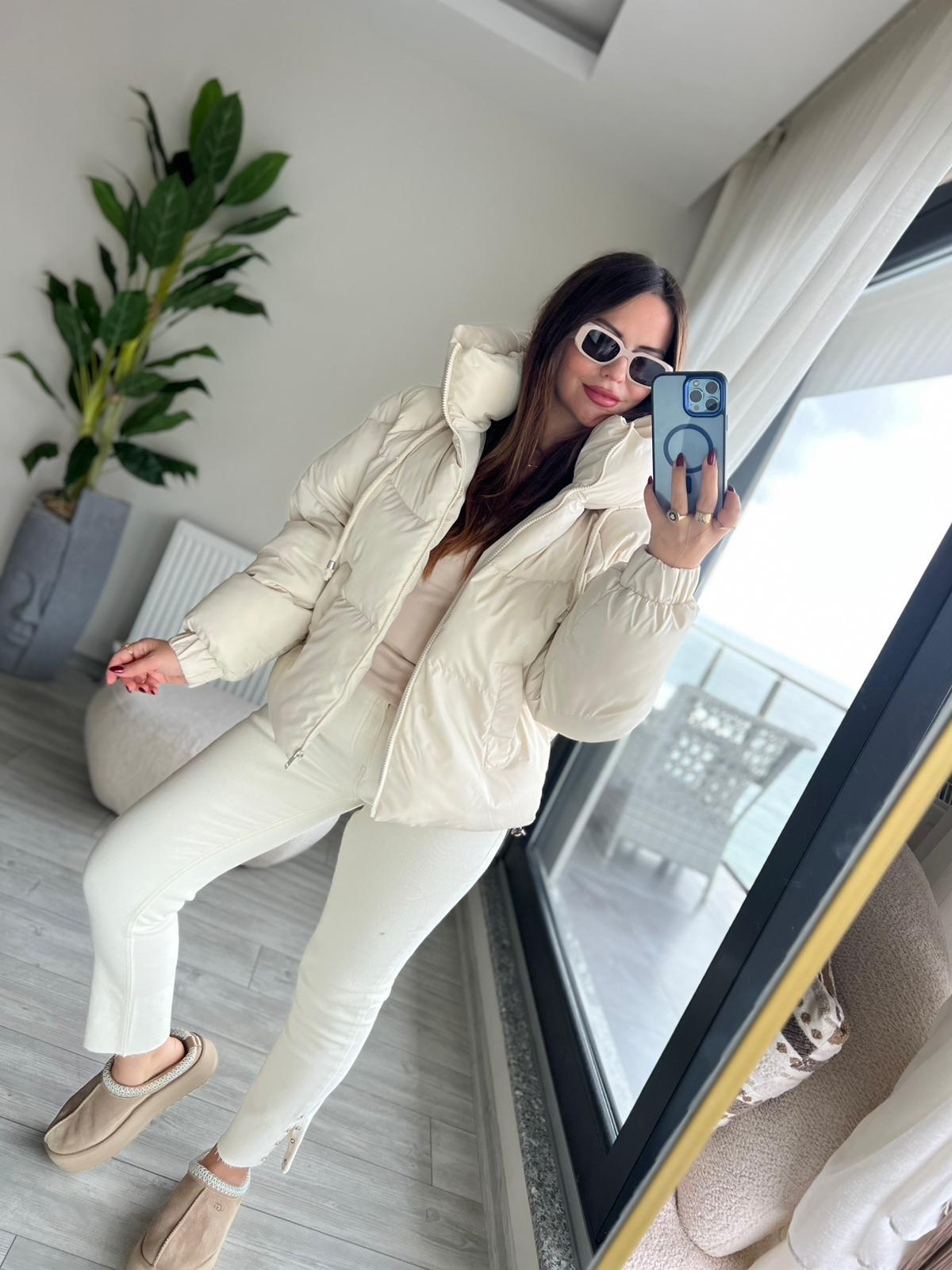 2425 Reglan Kol Detaylı Şişme Mont BEJ