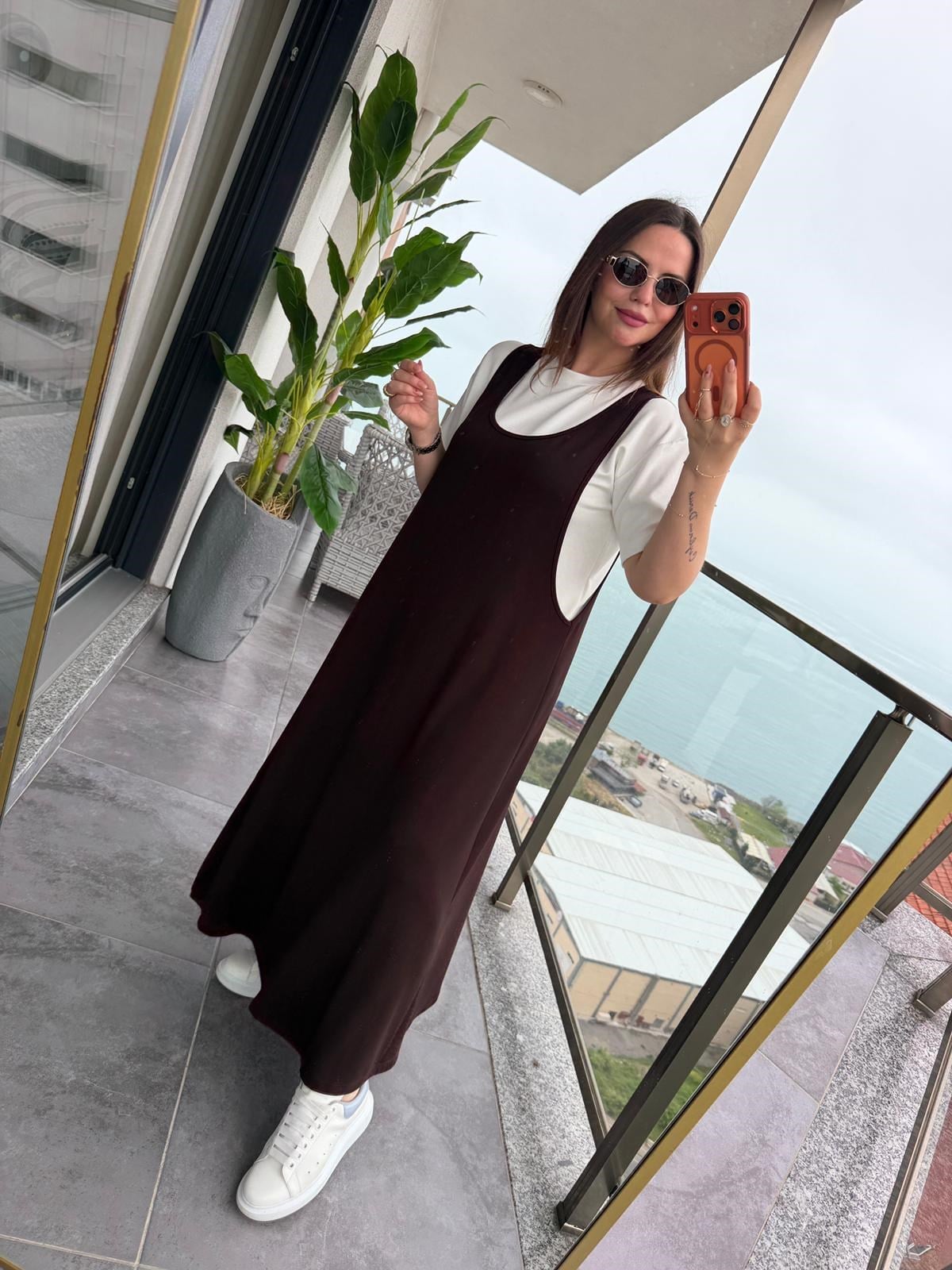 2435 Salopet Elbise Tshirt Takım KAHVE