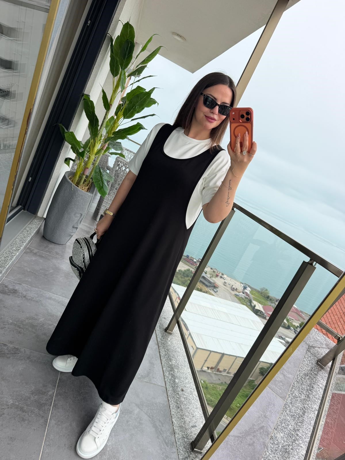 2435 Salopet Elbise Tshirt Takım SİYAH