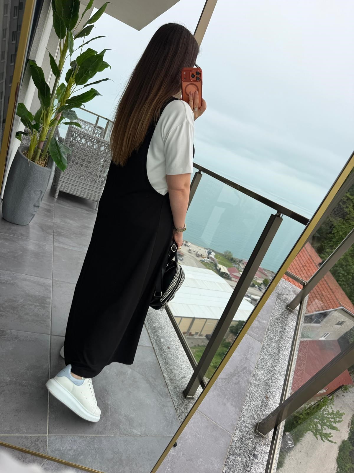2435 Salopet Elbise Tshirt Takım SİYAH