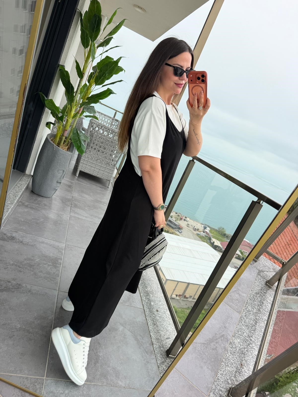 2435 Salopet Elbise Tshirt Takım SİYAH