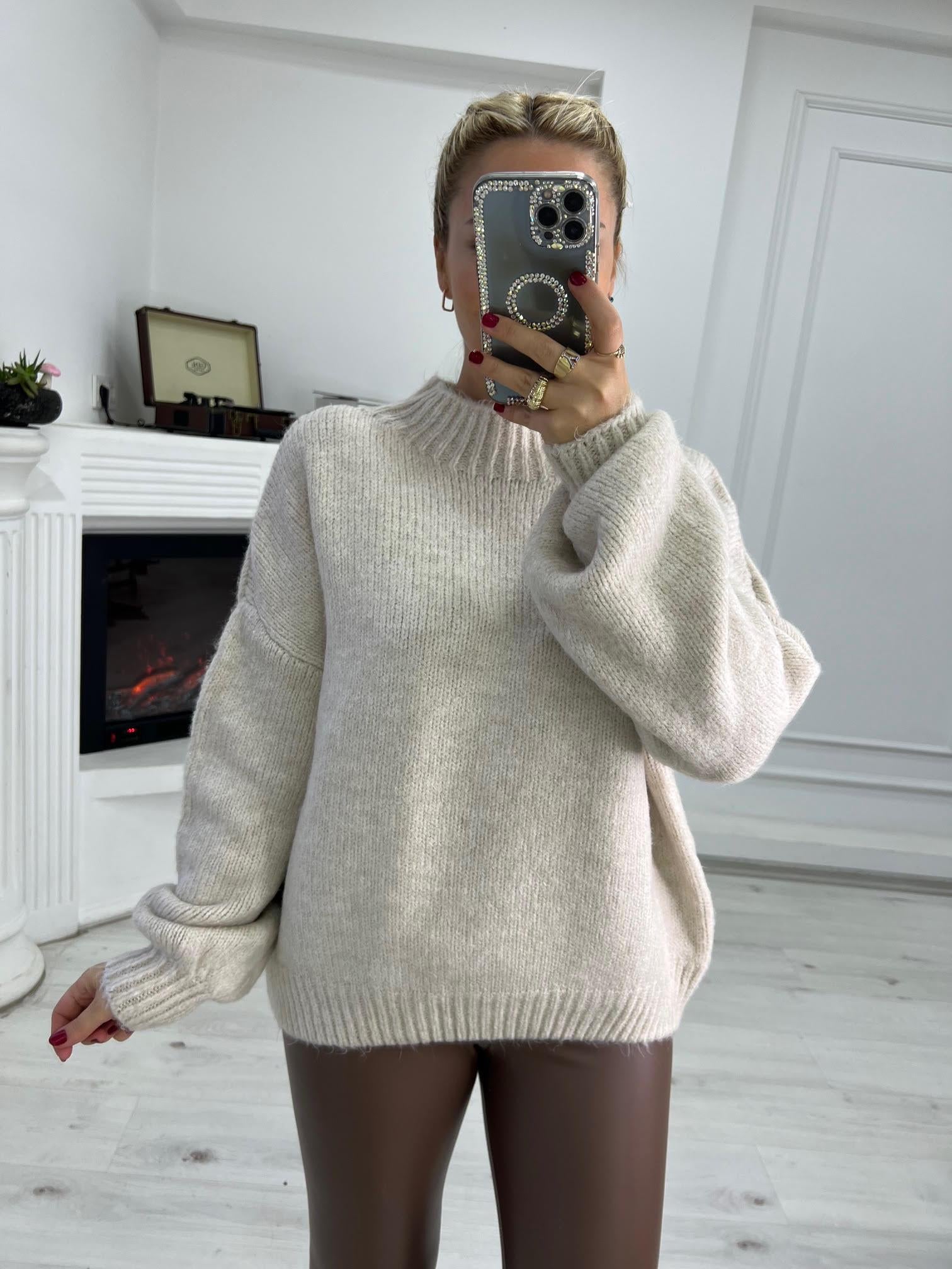 2441 Owersize Triko Kazak BEJ