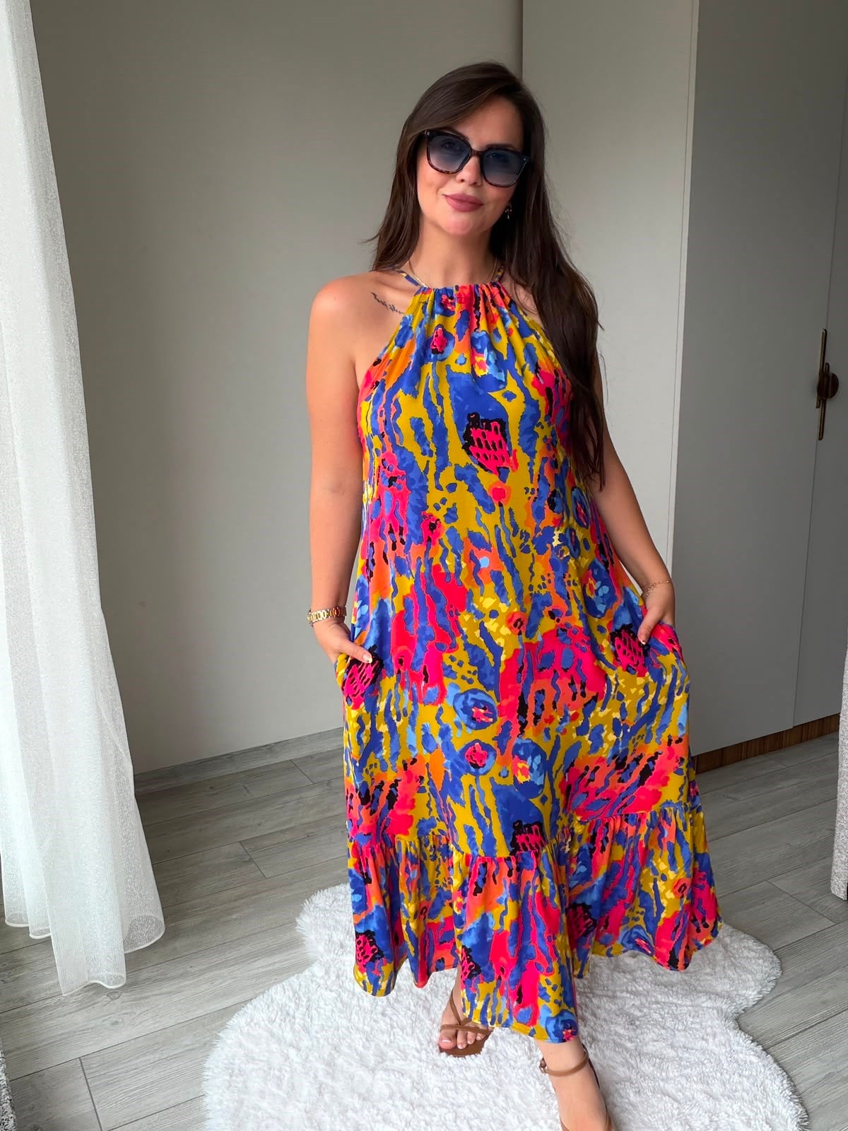 2449 Halter Yaka Viskon E lbise SARI
