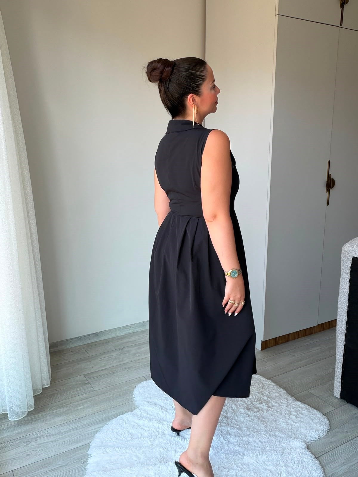 2452 Poplin Fermuarlı Elbise SİYAH