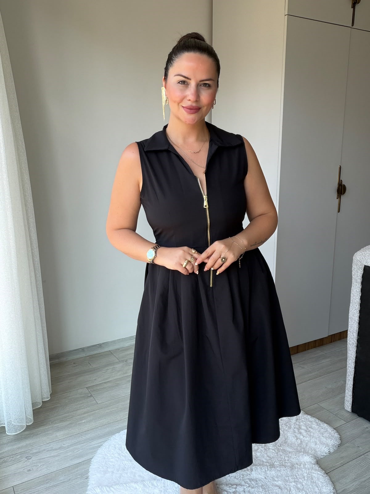 2452 Poplin Fermuarlı Elbise SİYAH