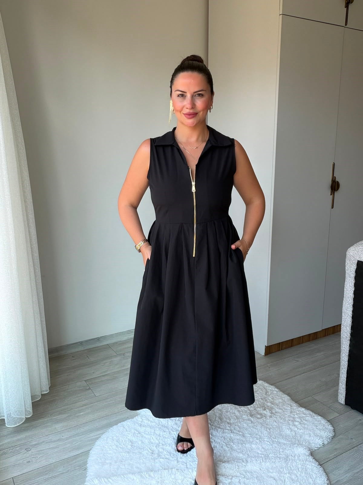 2452 Poplin Fermuarlı Elbise SİYAH