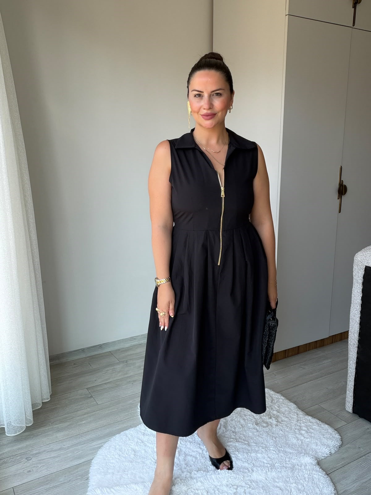 2452 Poplin Fermuarlı Elbise SİYAH