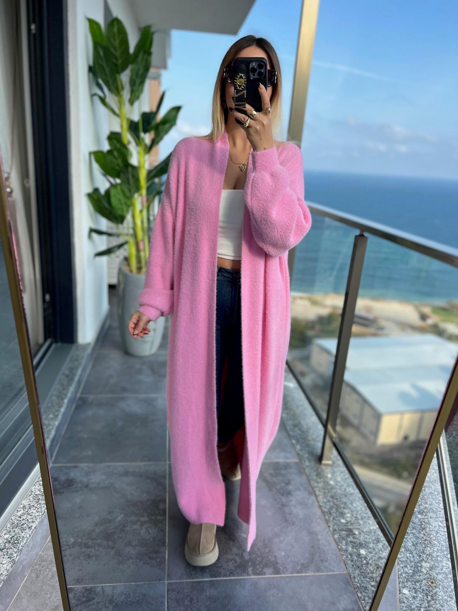 2476 Uzun Triko Hırka PEMBE