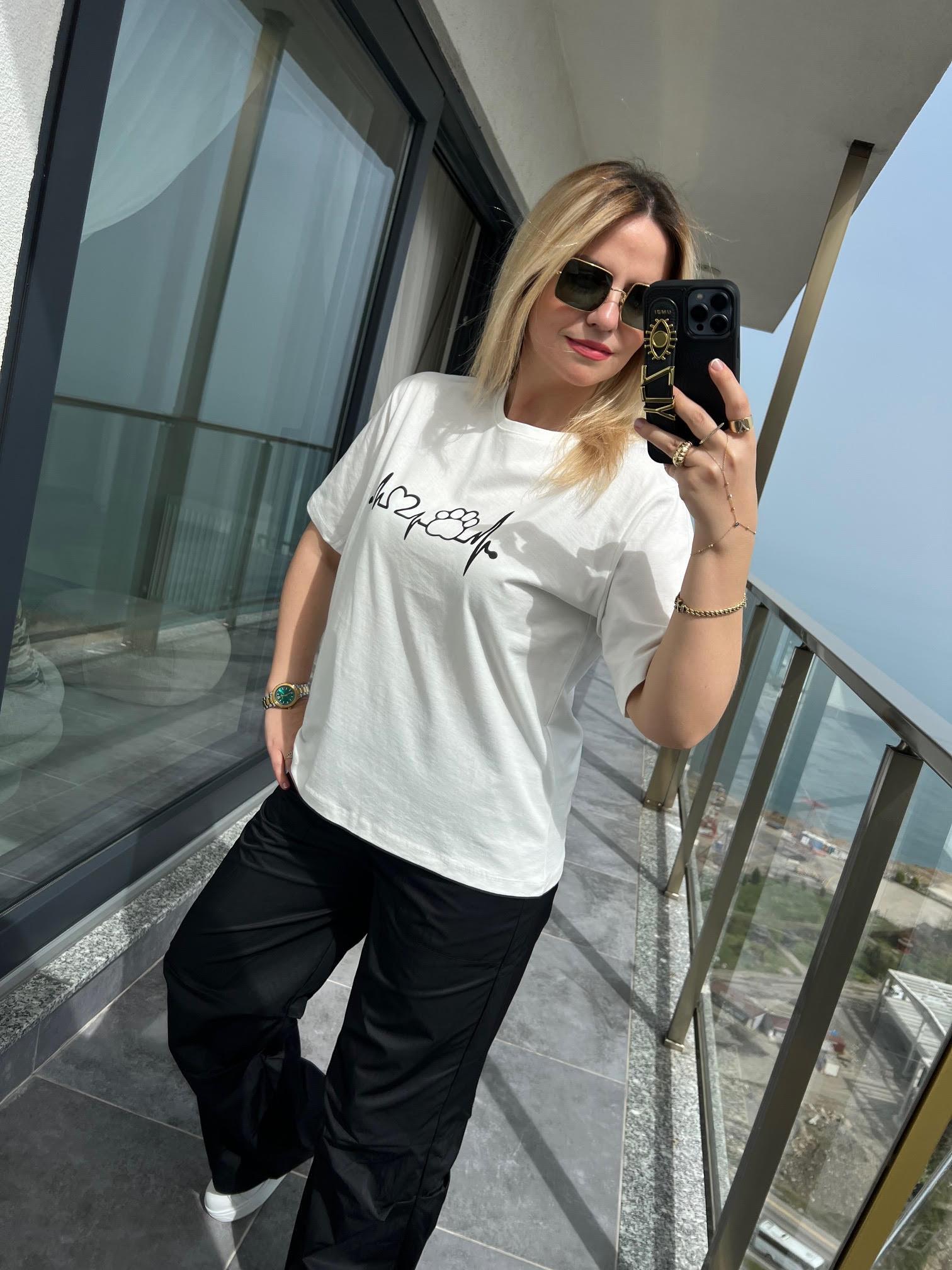 24993 Pati Baskılı Tshirt EKRU