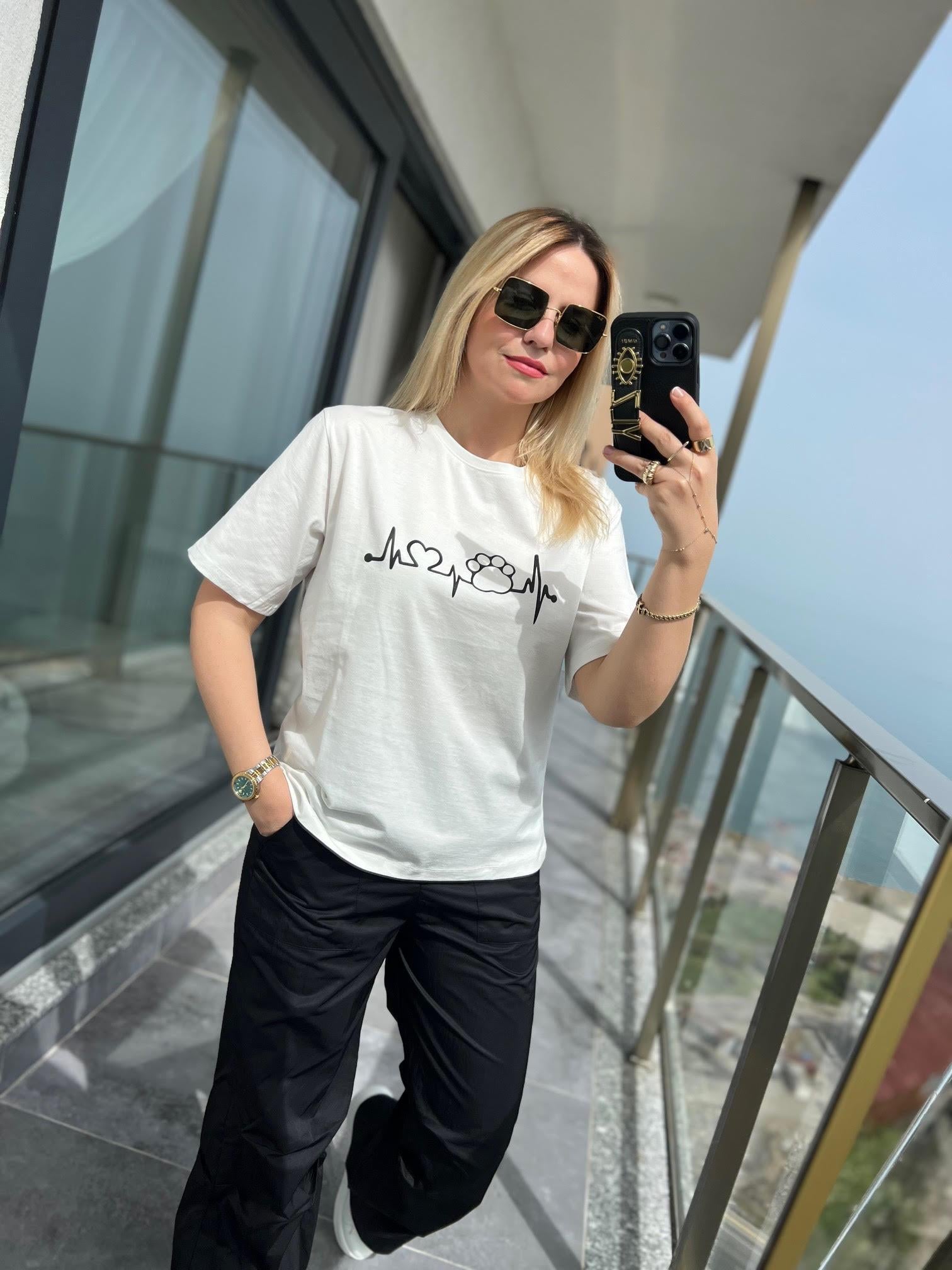 24993 Pati Baskılı Tshirt EKRU