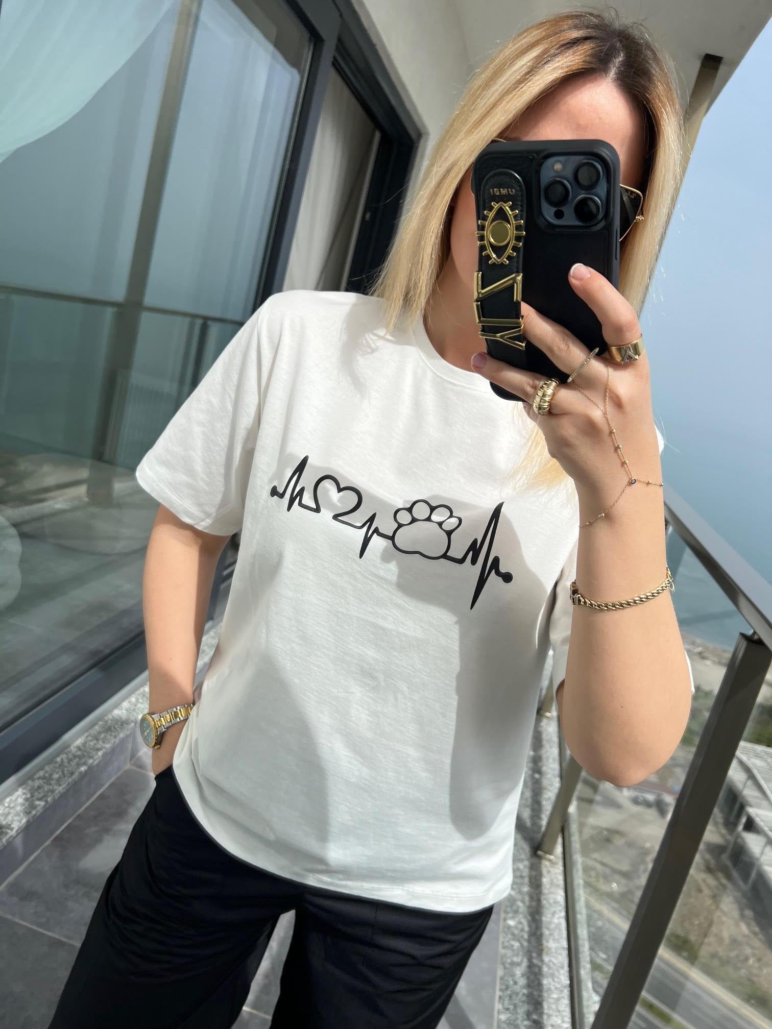 24993 Pati Baskılı Tshirt EKRU