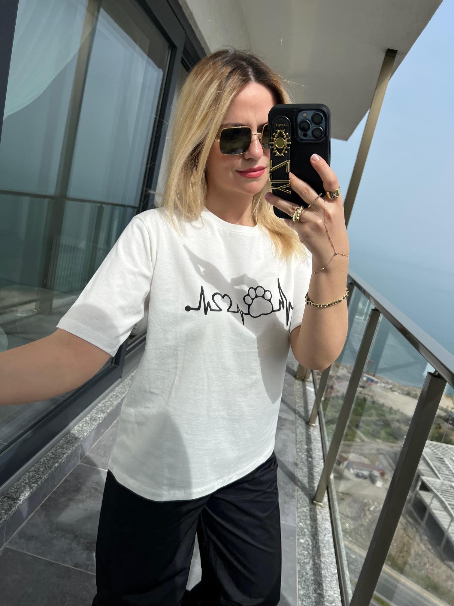 24993 Pati Baskılı Tshirt EKRU