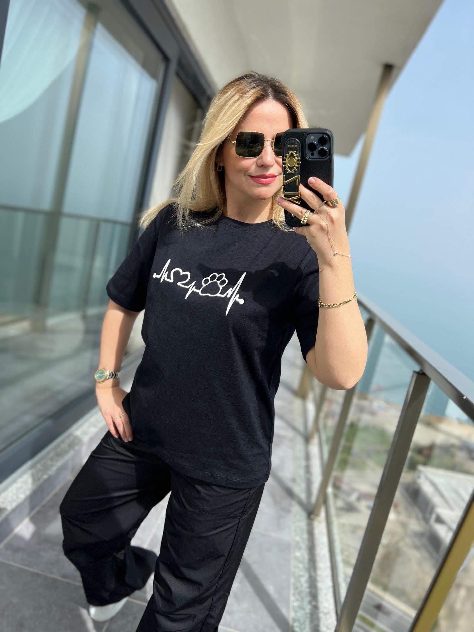 24993 Pati Baskılı Tshirt SİYAH