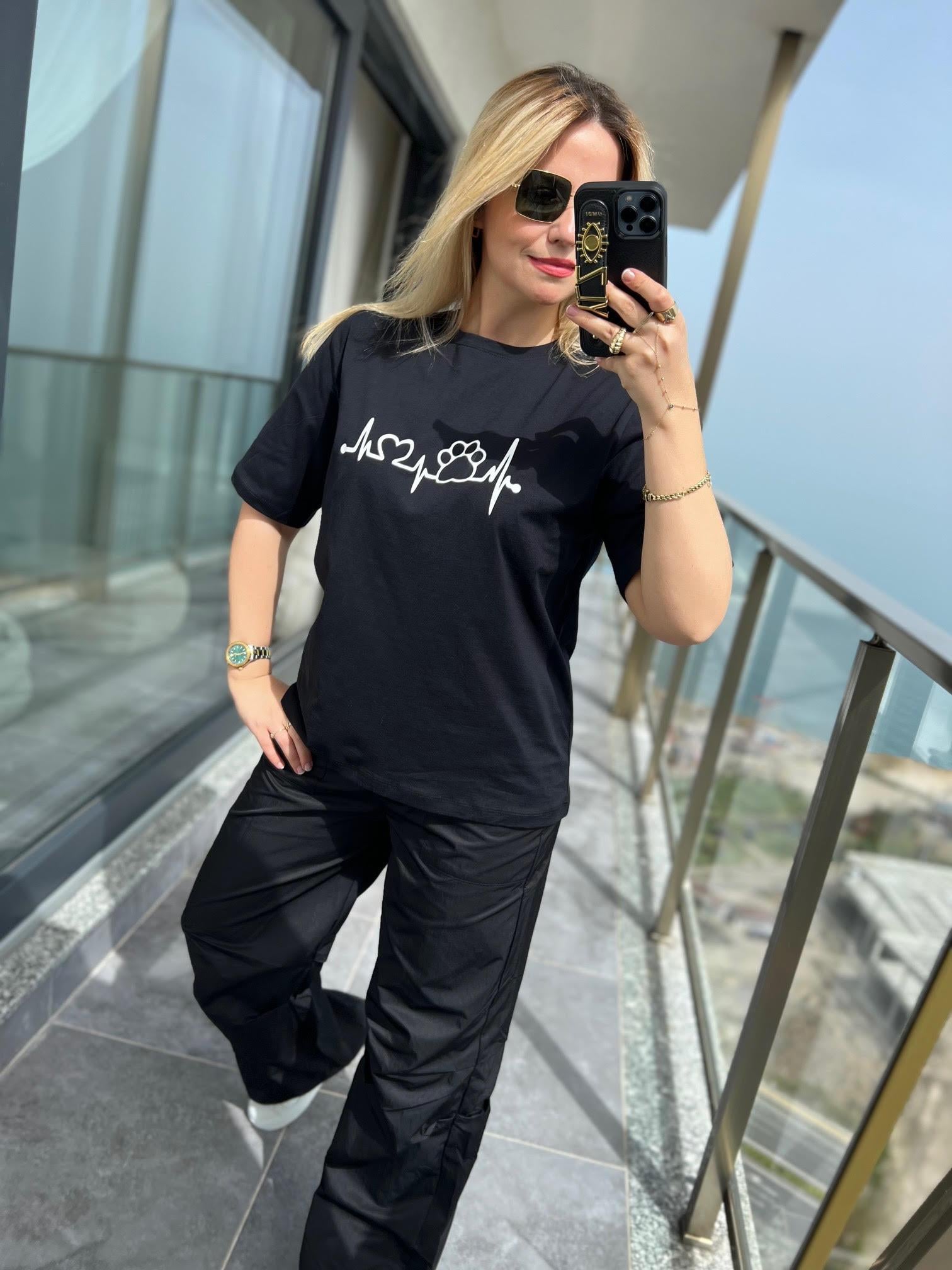 24993 Pati Baskılı Tshirt SİYAH