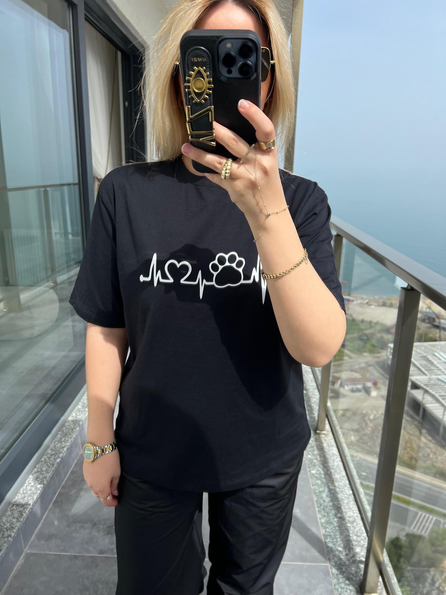 24993 Pati Baskılı Tshirt SİYAH