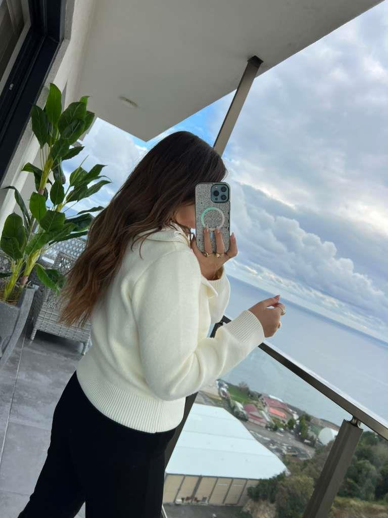 25421 Fermuarlı Triko Ceket EKRU