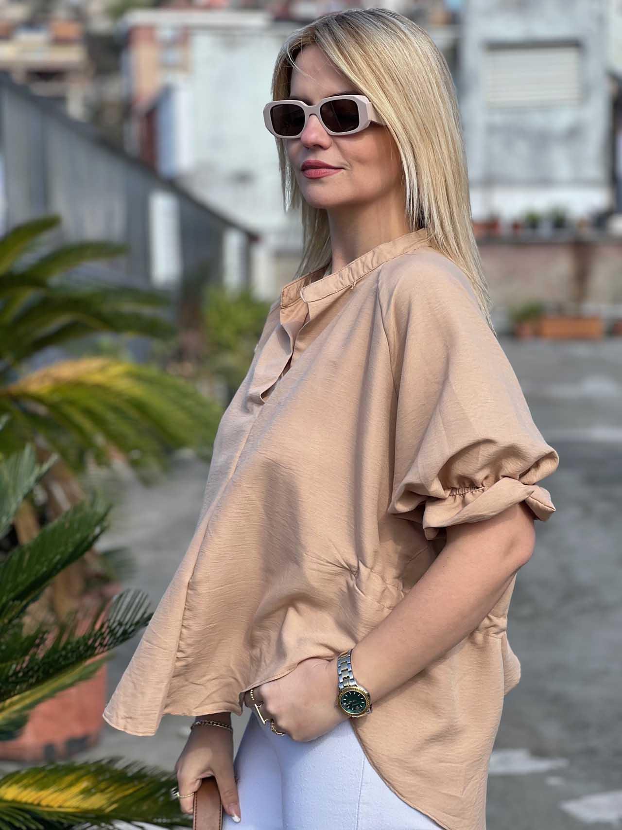25755 Kolları Lastikli Bluz BEJ