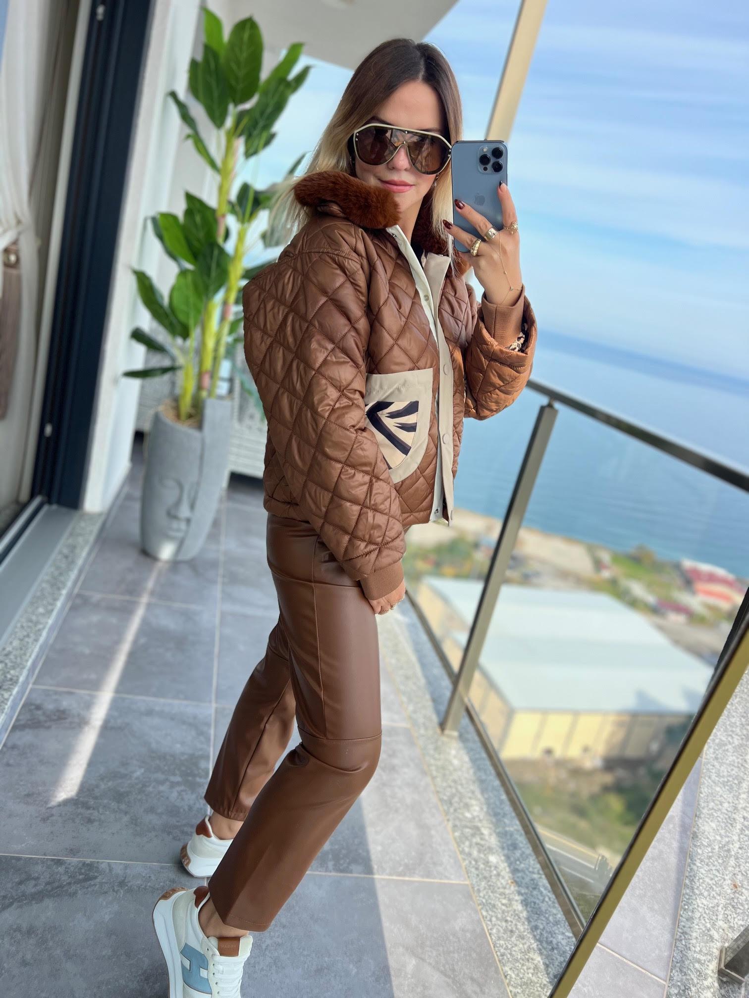 2577 Astarlı Desenli Mont KAHVE