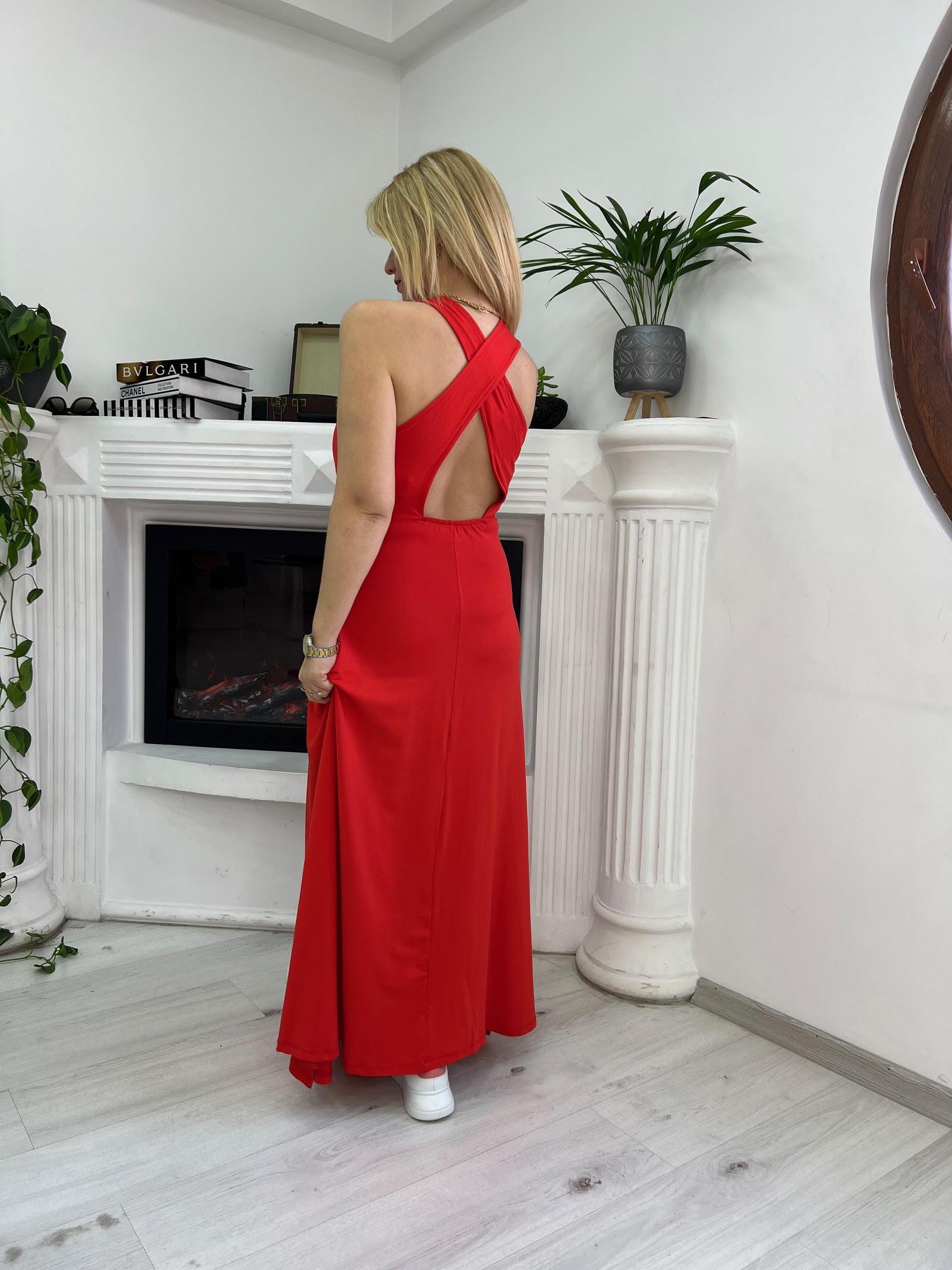 261035 Sırt Detay Elbise KIRMIZI