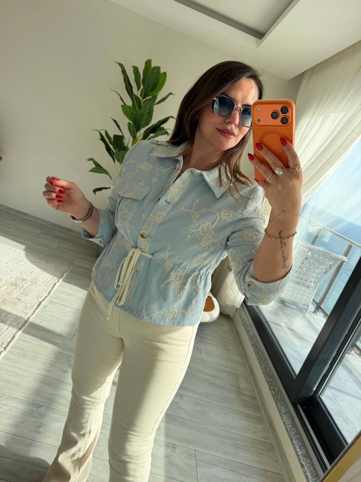 2619 Keten Bomber Ceket BEBE MAVİ