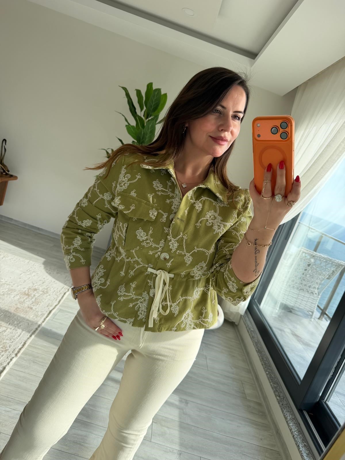 2619 Keten Bomber Ceket olive