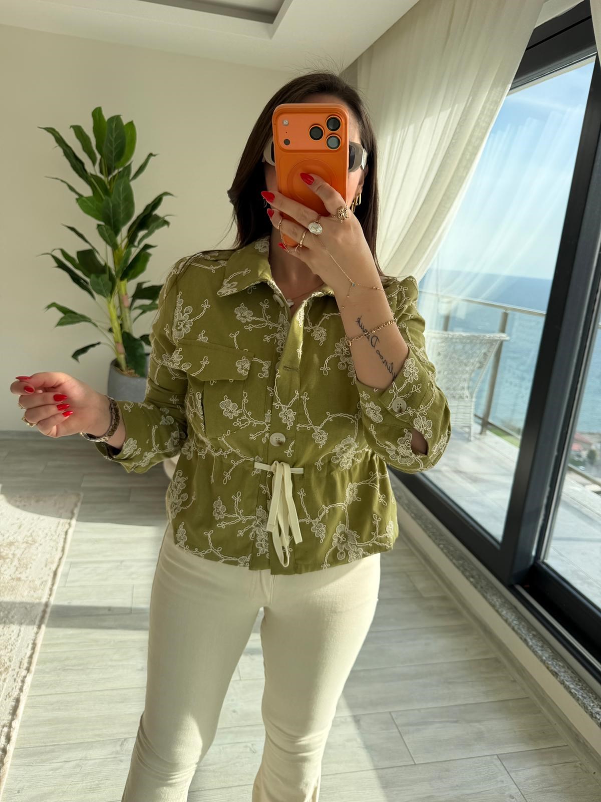 2619 Keten Bomber Ceket olive