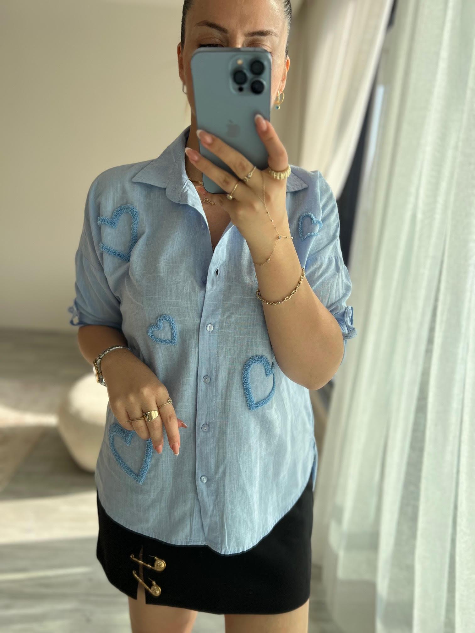 2627 Gömlek Panç İşlemeli BEBE MAVİ