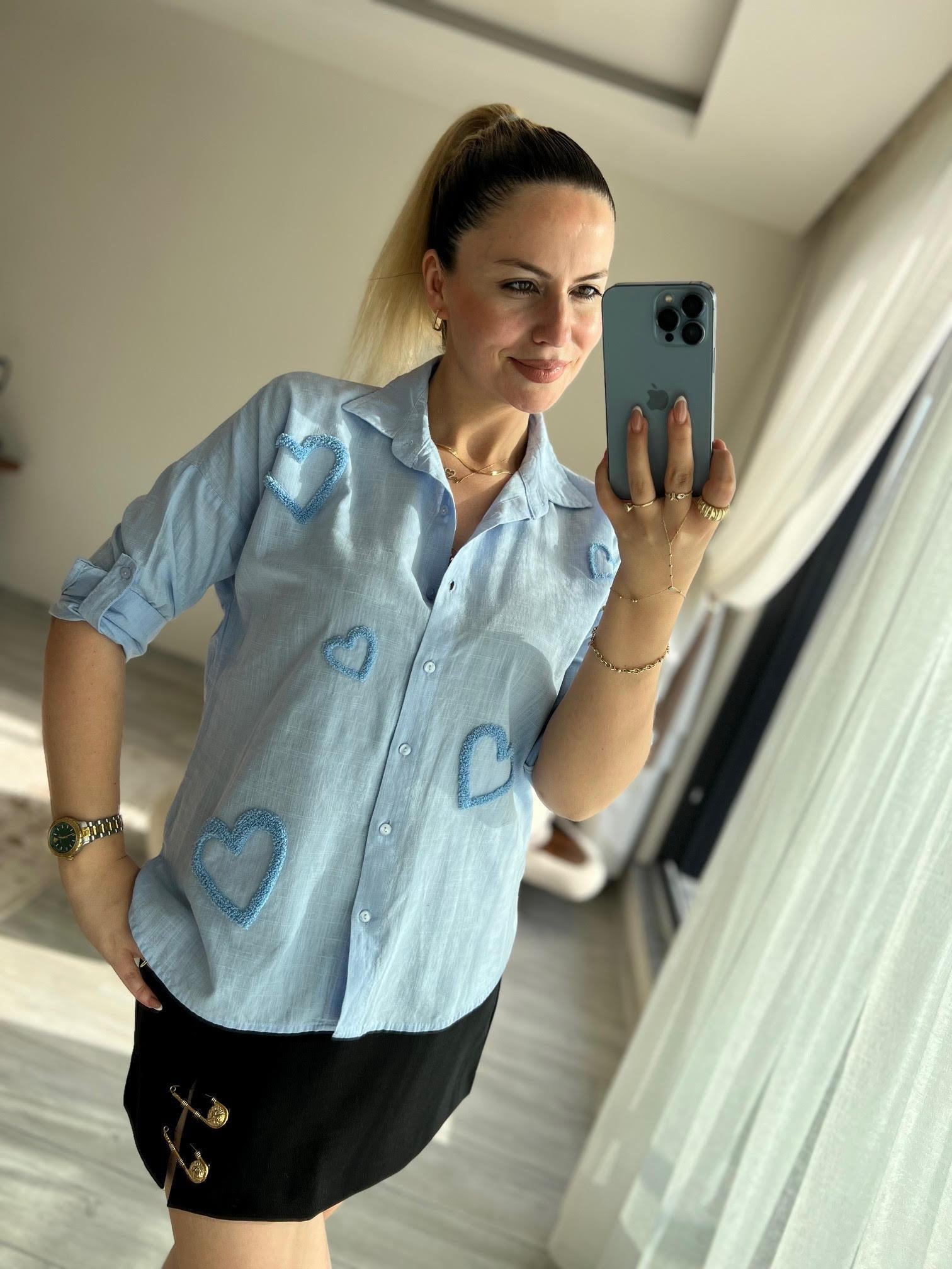 2627 Gömlek Panç İşlemeli BEBE MAVİ