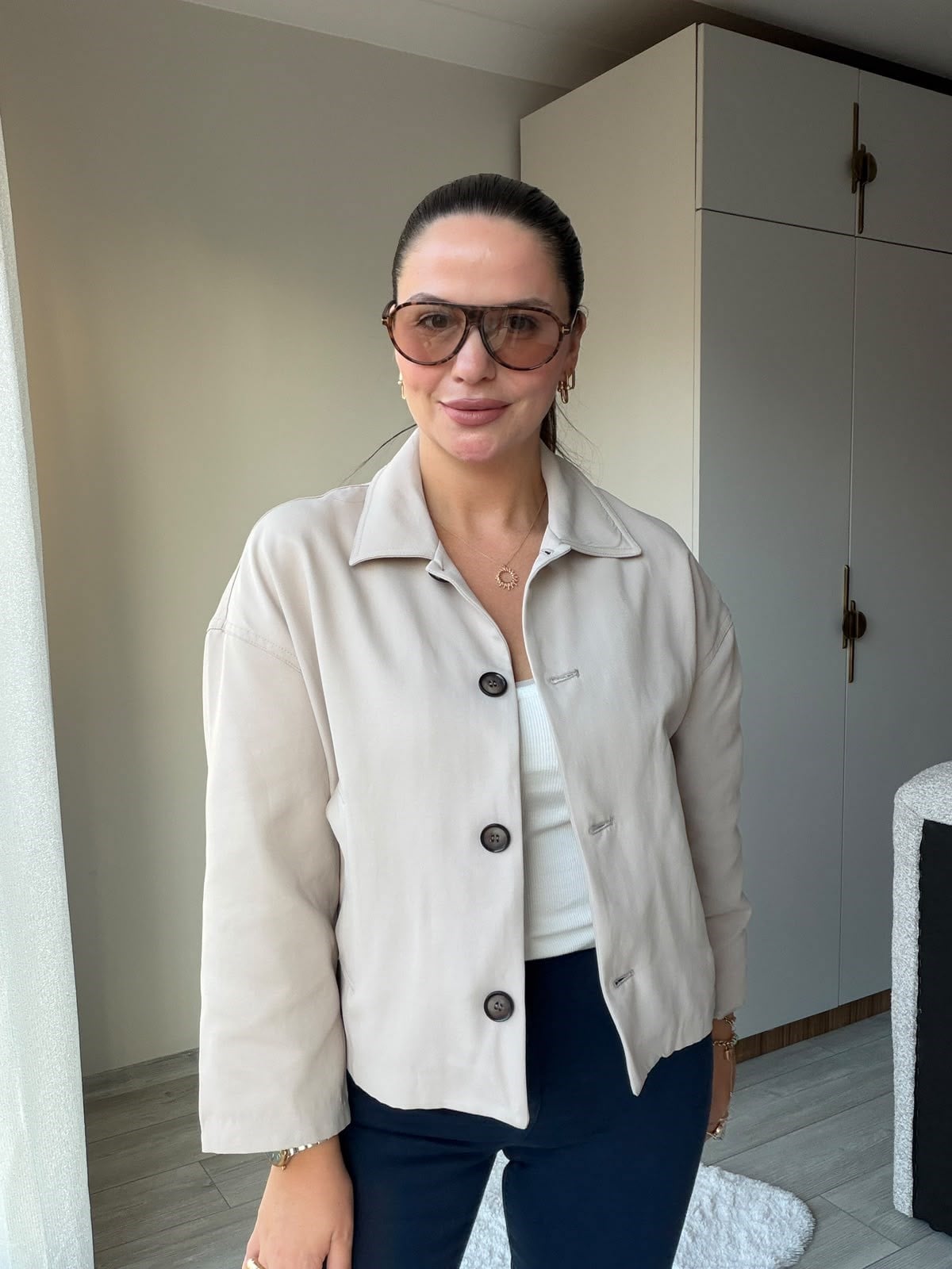 2653 Gabardin Düğmeli Bamber Ceket BEJ