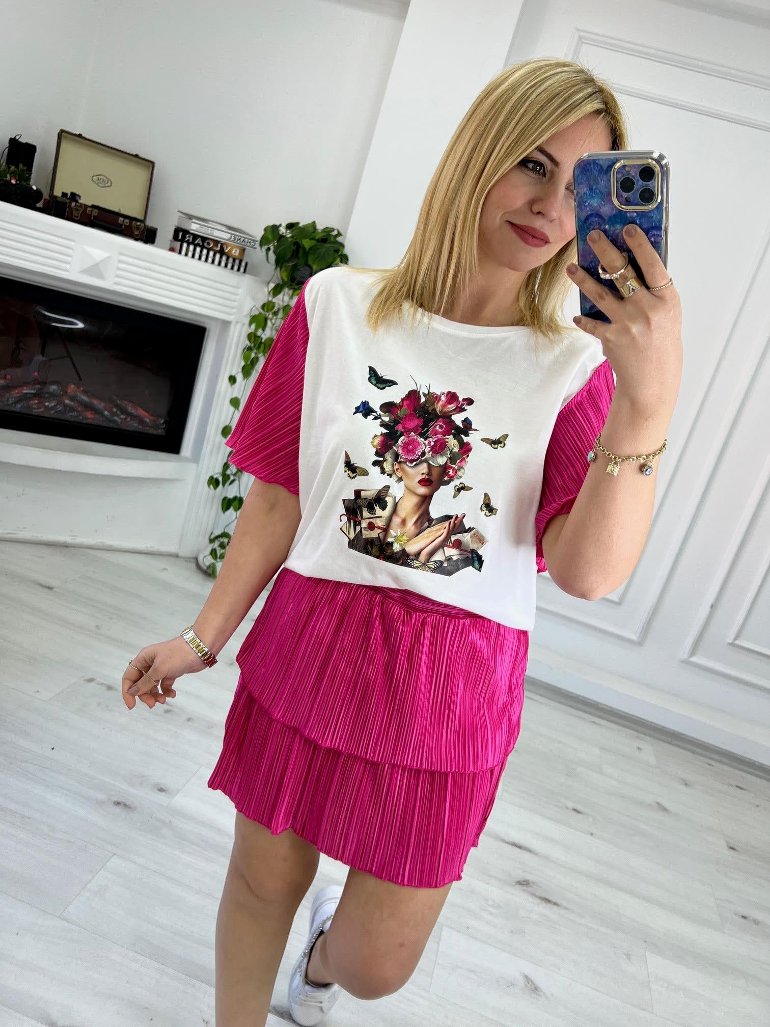27497 Krinkıl Saten Mini Etek FUŞYA