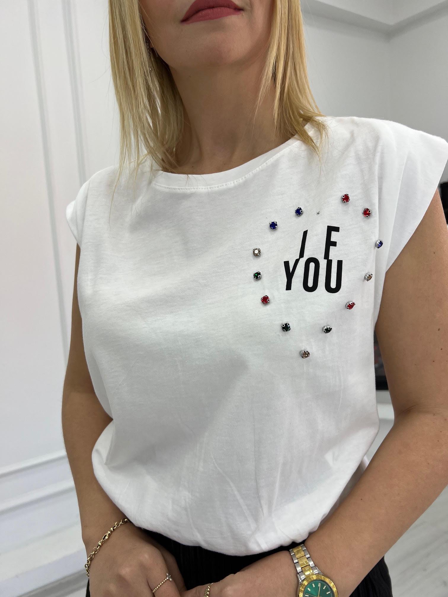 27506 Taş Detaylı Tshirt EKRU