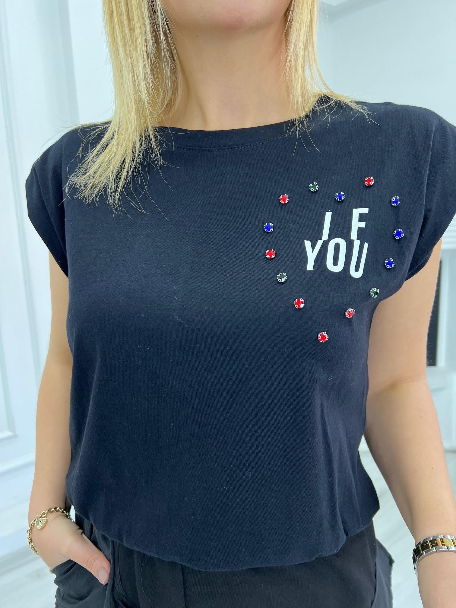 27506 Taş Detaylı Tshirt SİYAH