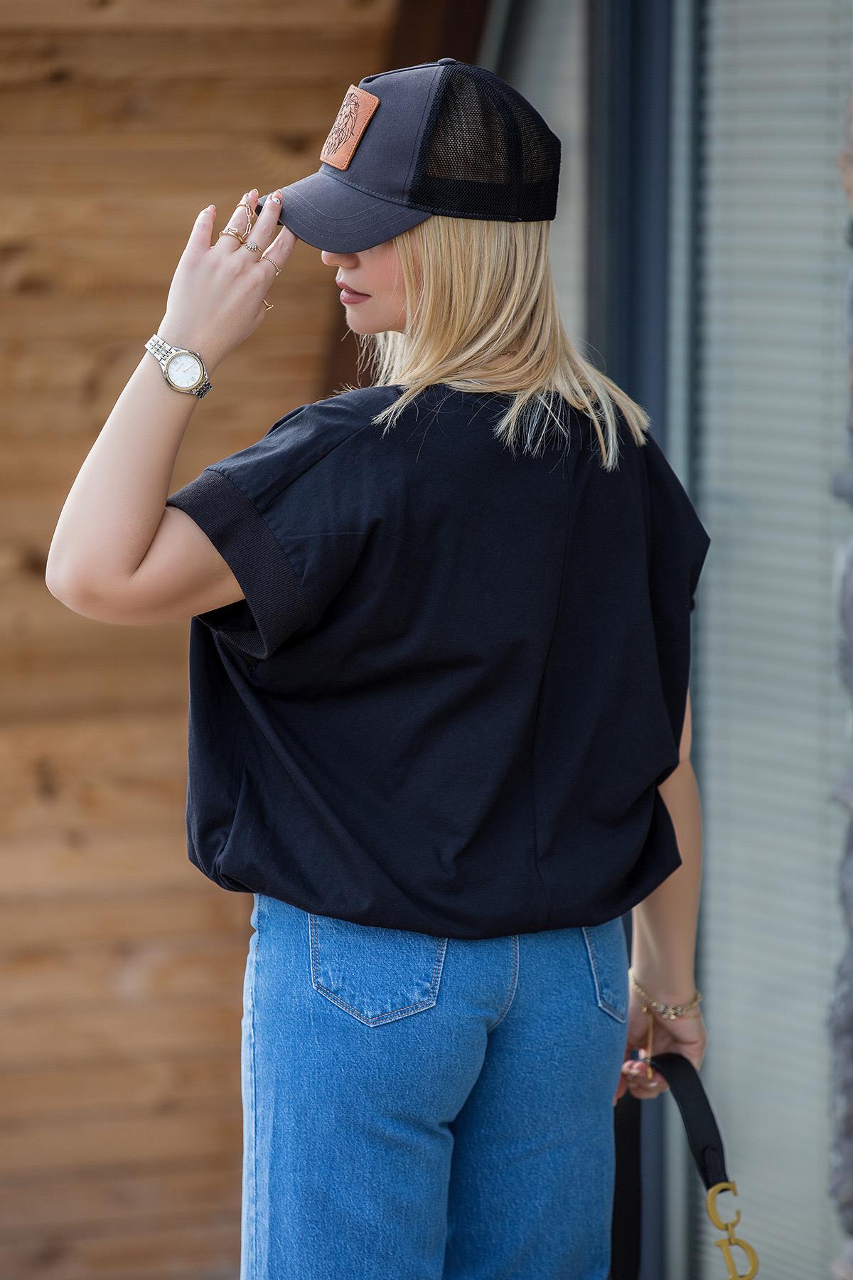 27549 Altı Lastikli Tshirt SİYAH