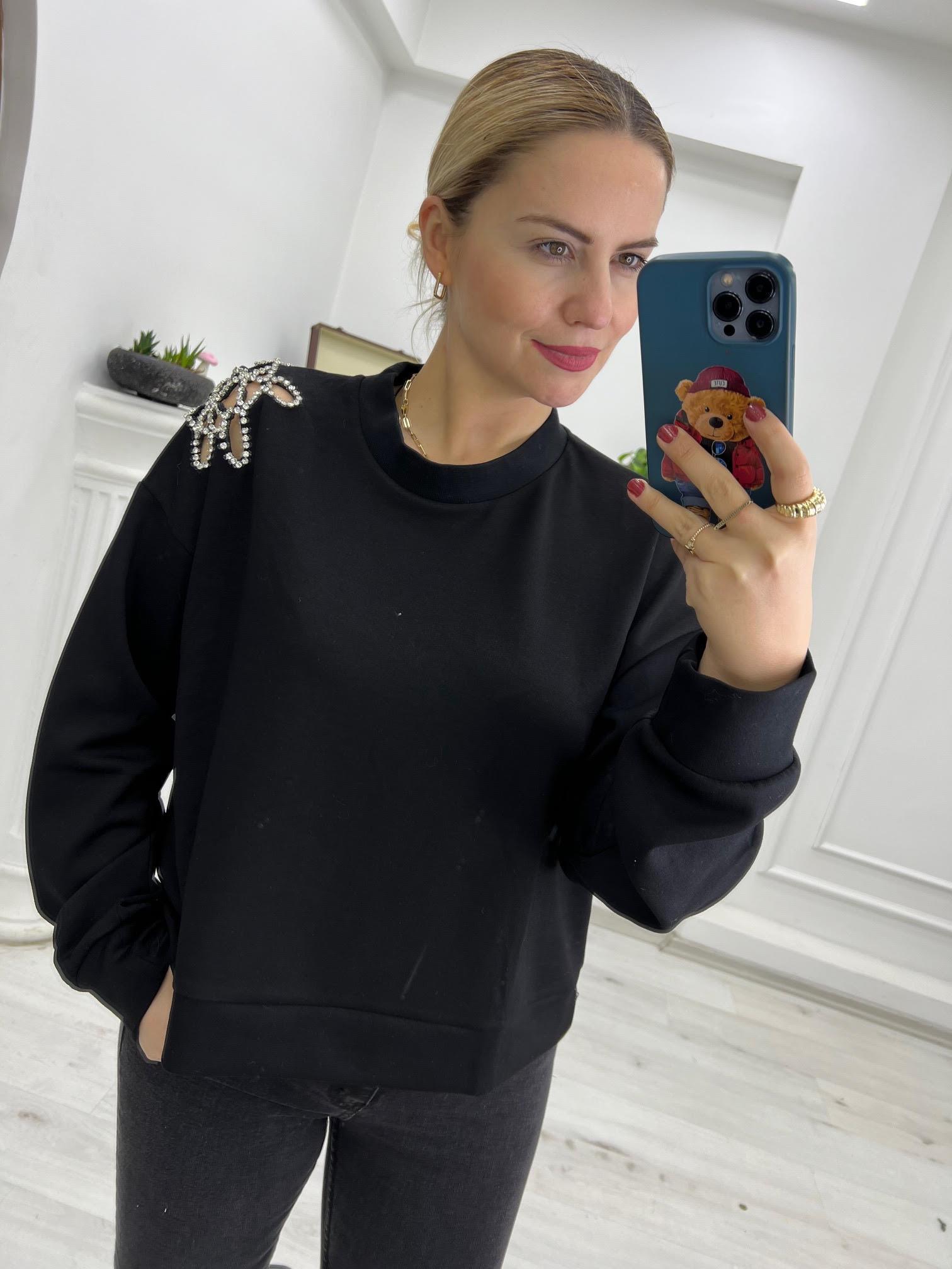 2789 Omuz Taşlı Sweat SİYAH