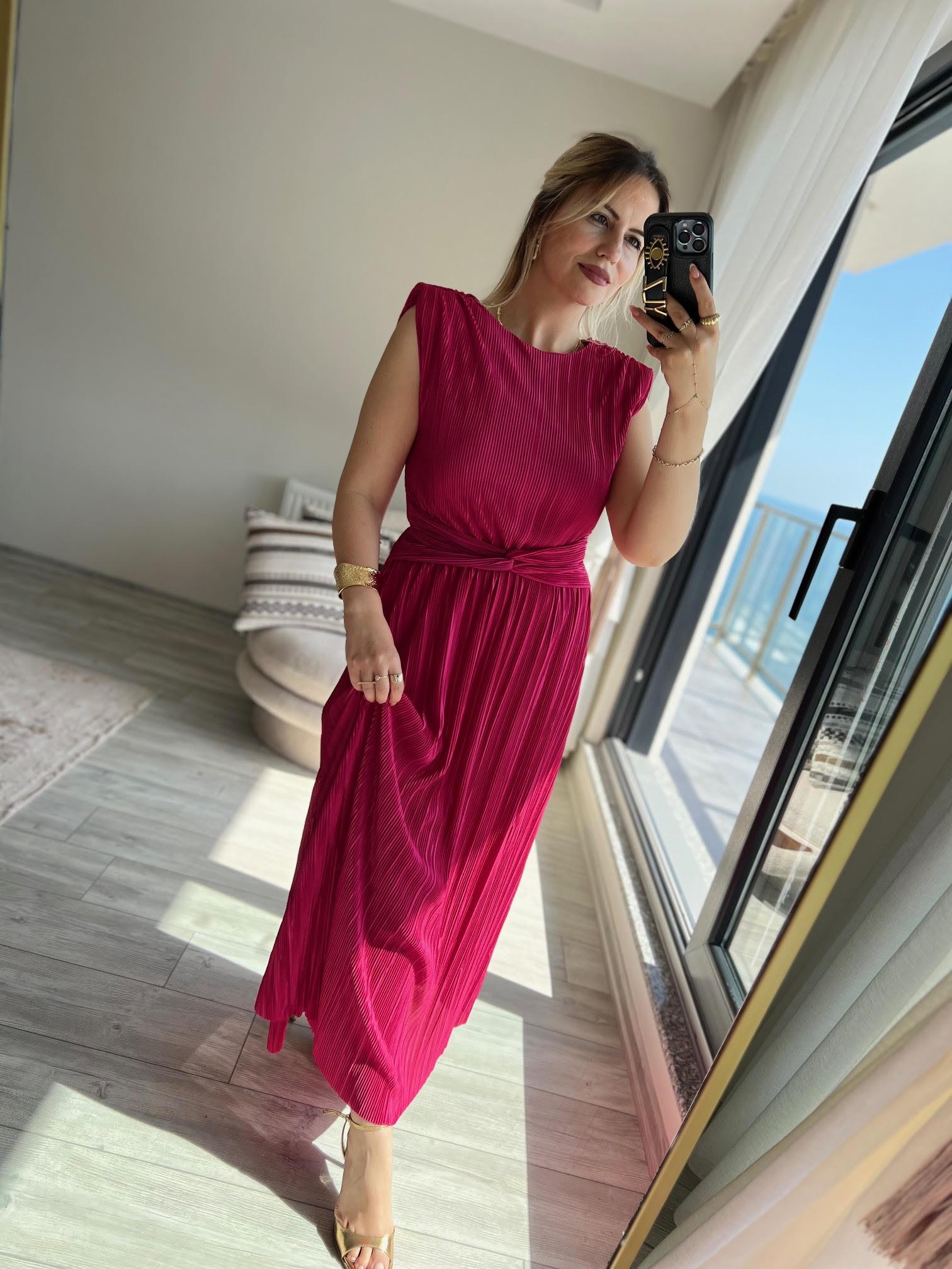 279083 Vatkalı Elbise FUŞYA