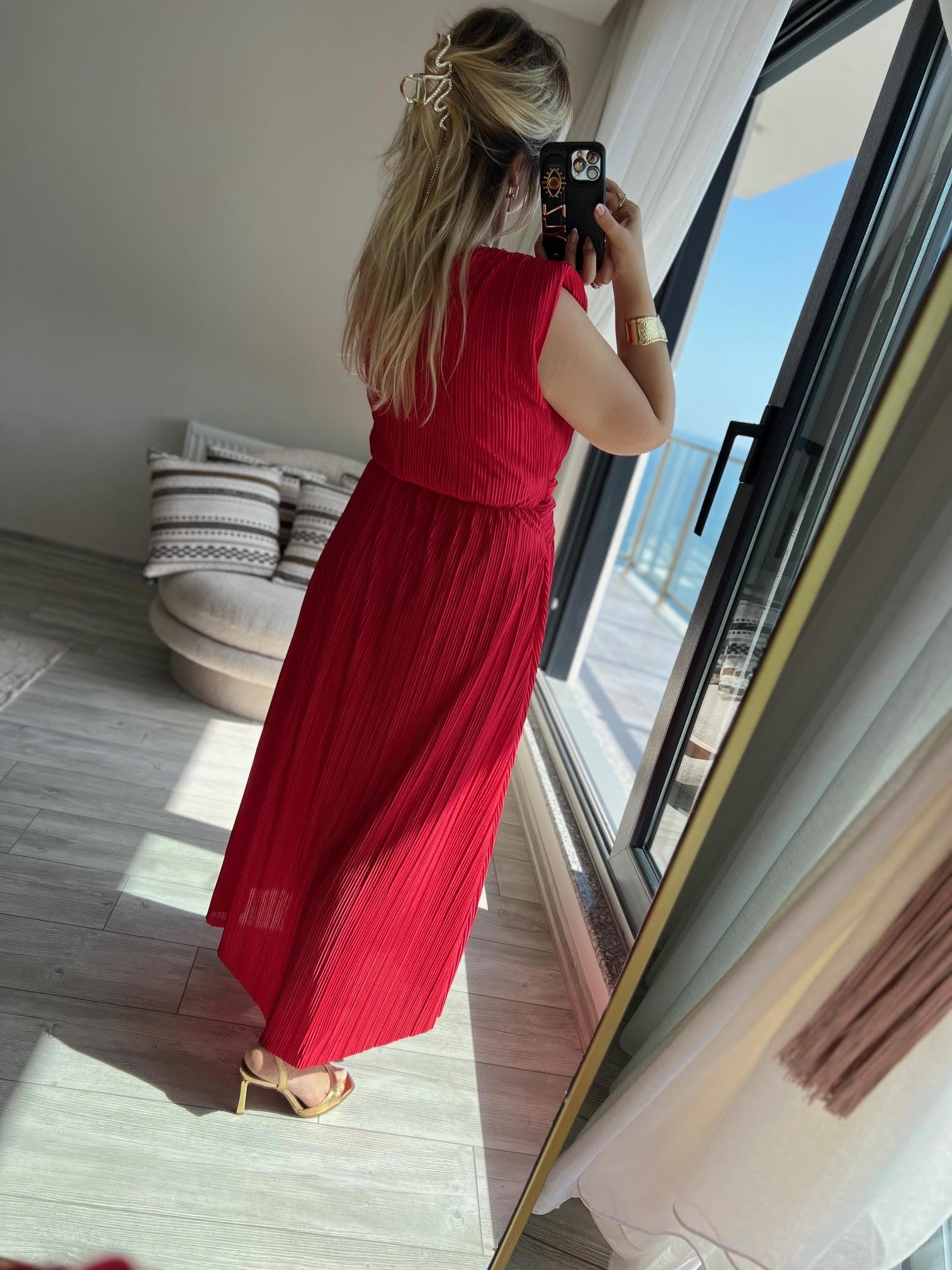 279083 Vatkalı Elbise KIRMIZI