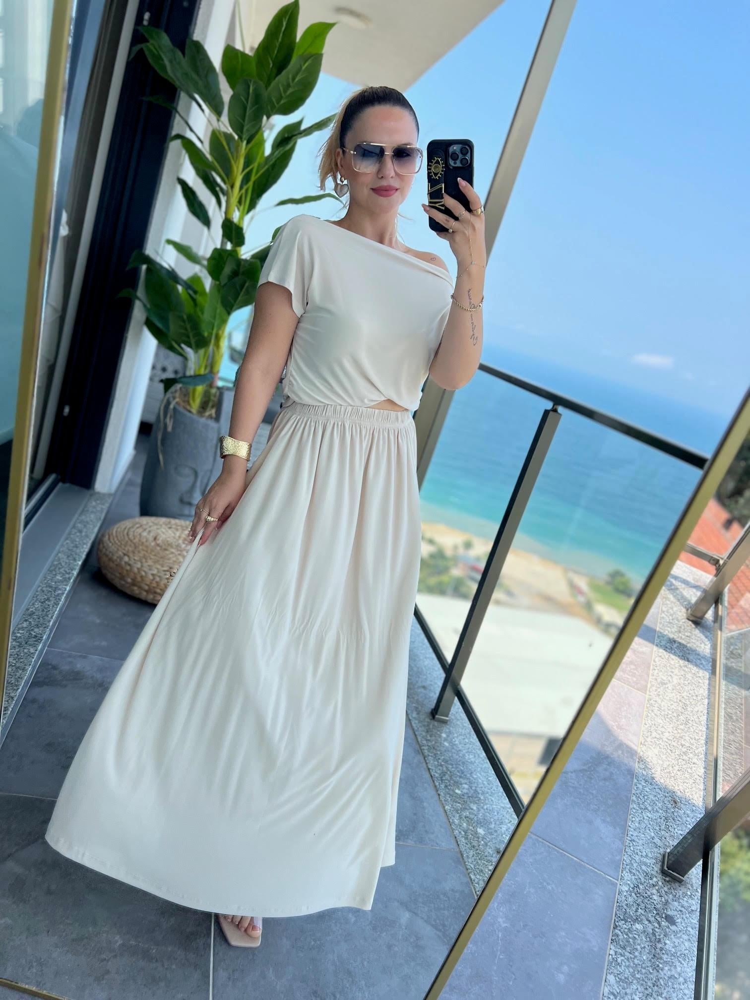279118 Sandy Kumaş Etekli Takım KREM