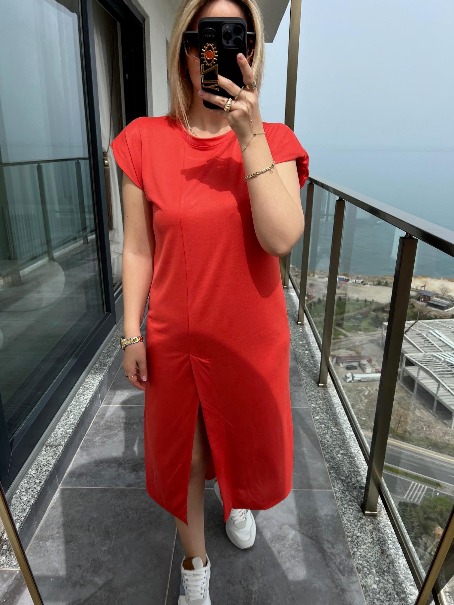 28013 Vatkalı Elbise NAR ÇİÇEĞİ