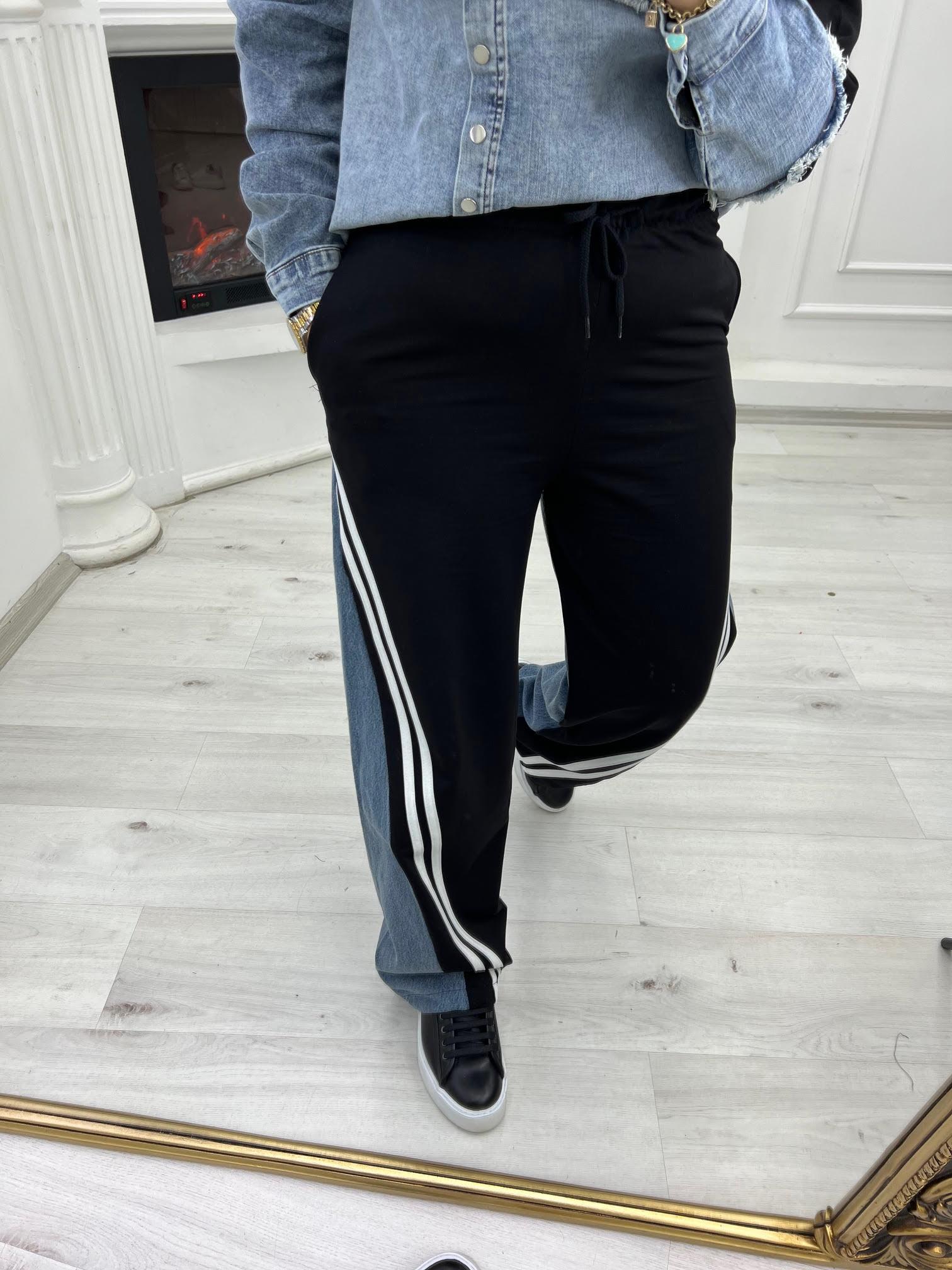 28262 Jean Detay Şeritli Pantolon SİYAH