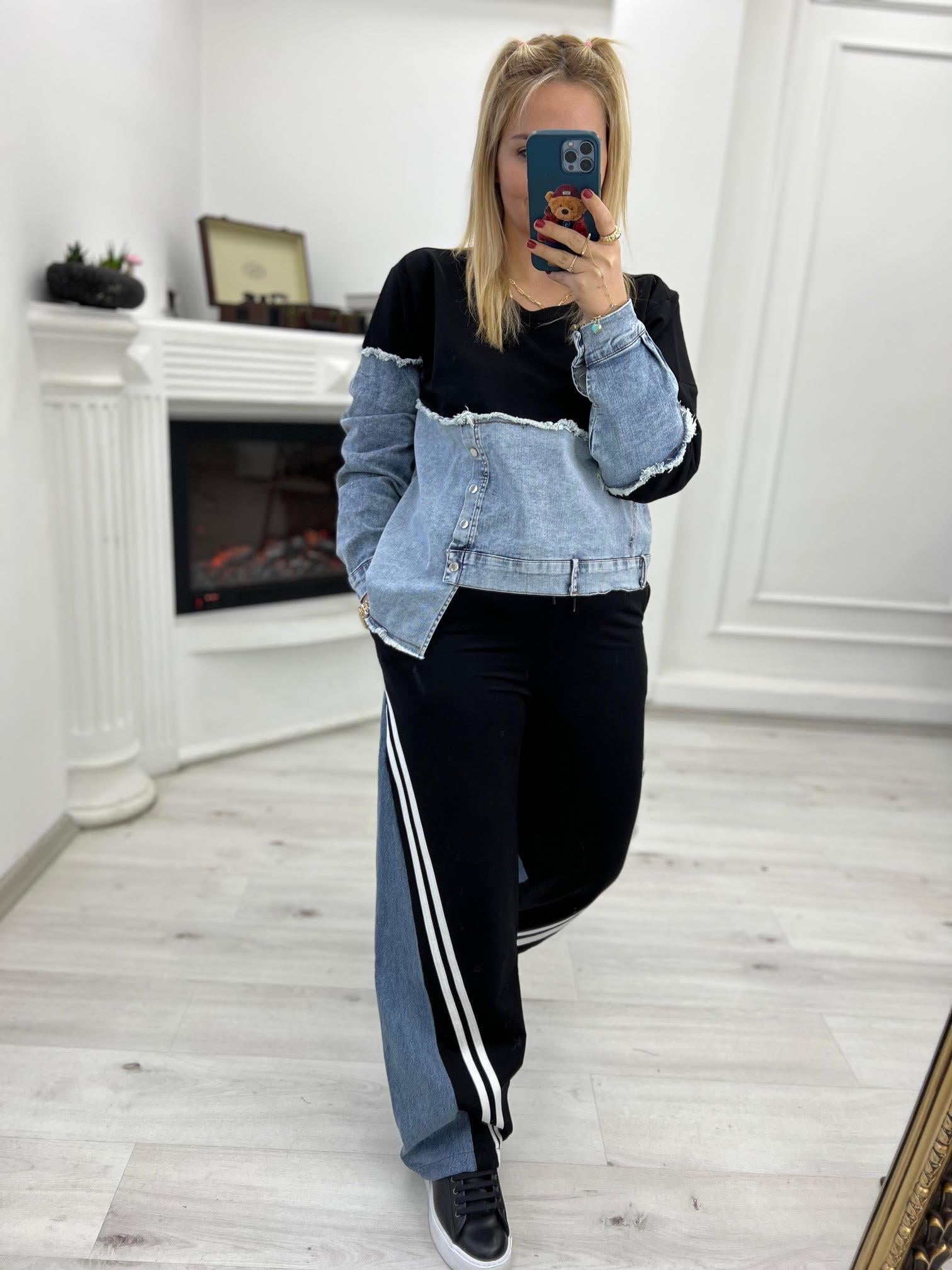 28262 Jean Detay Şeritli Pantolon SİYAH
