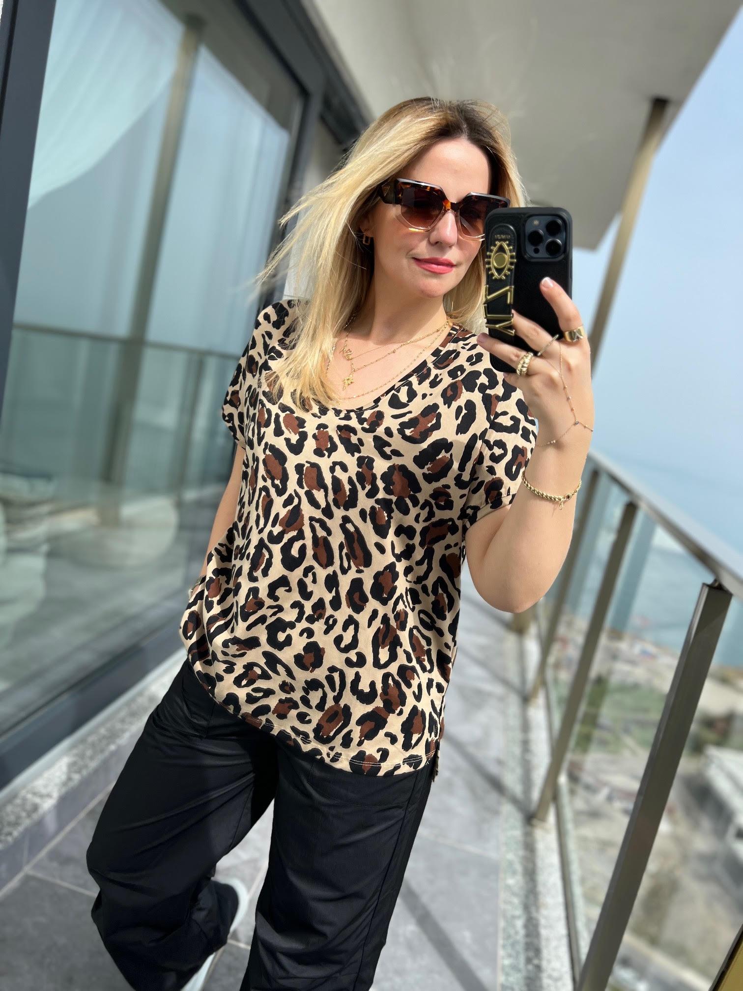 28377 Leoprlı Tshirt BEJ