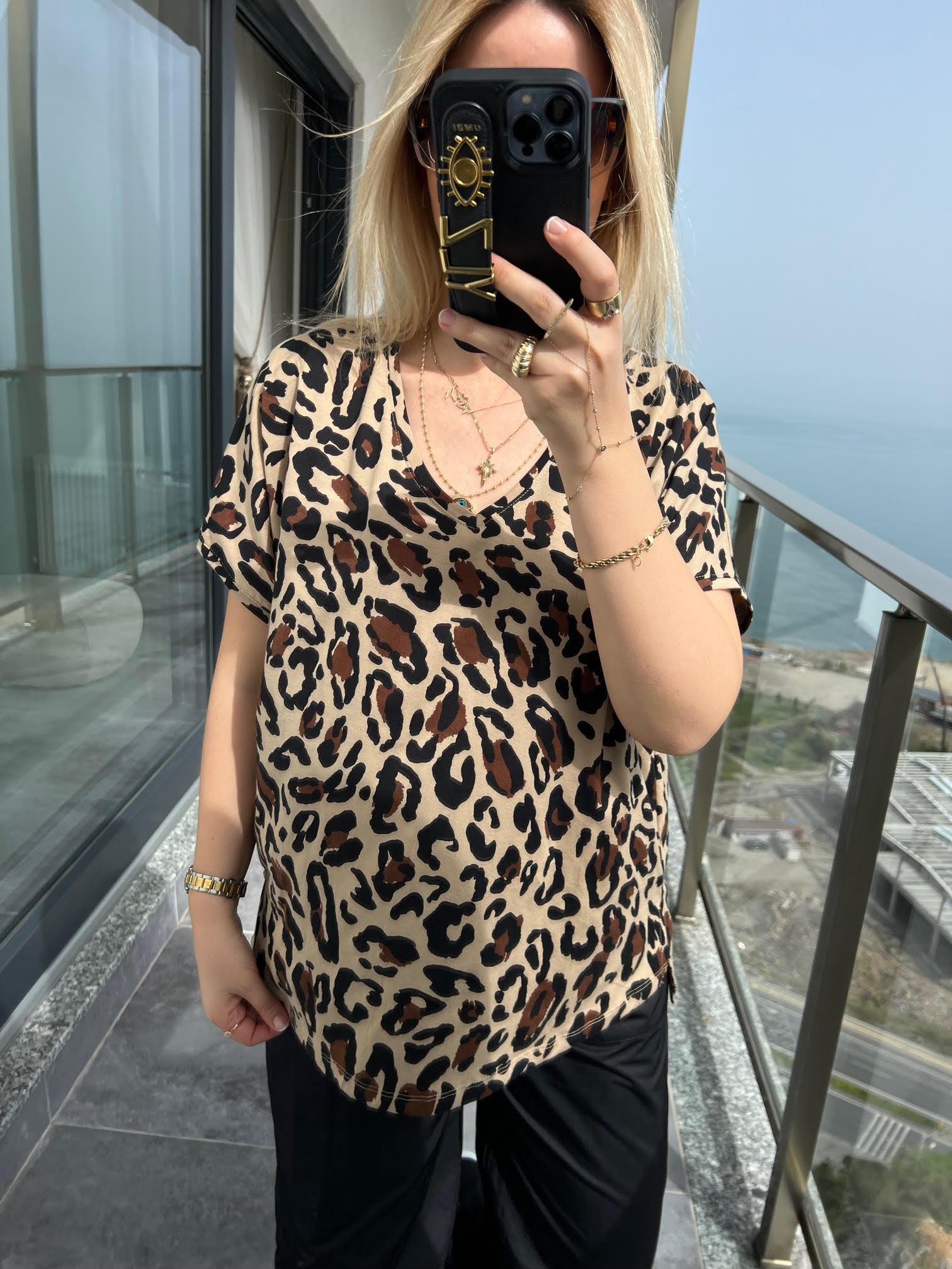 28377 Leoprlı Tshirt BEJ