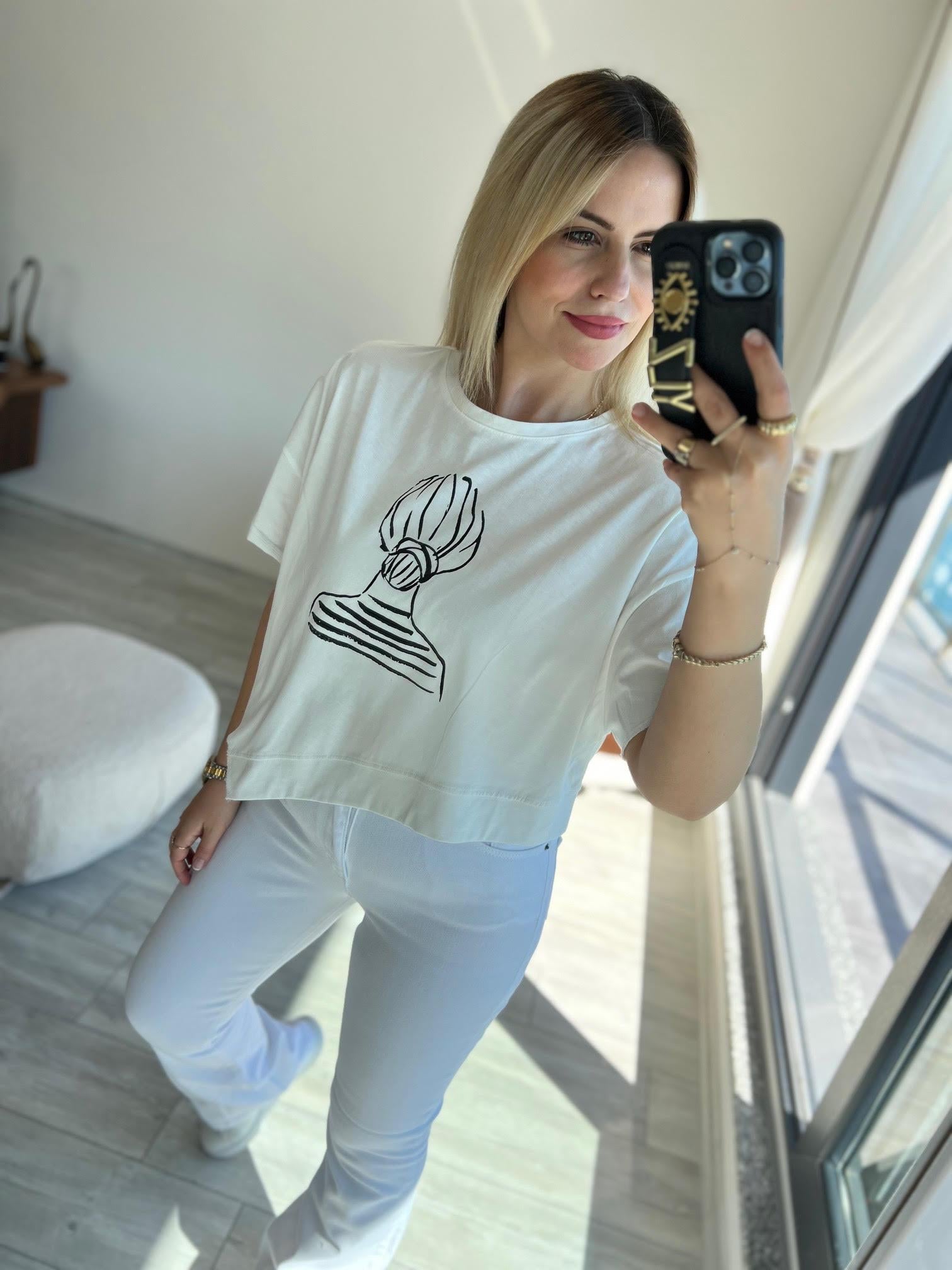 28444 Baskılı Tshirt EKRU