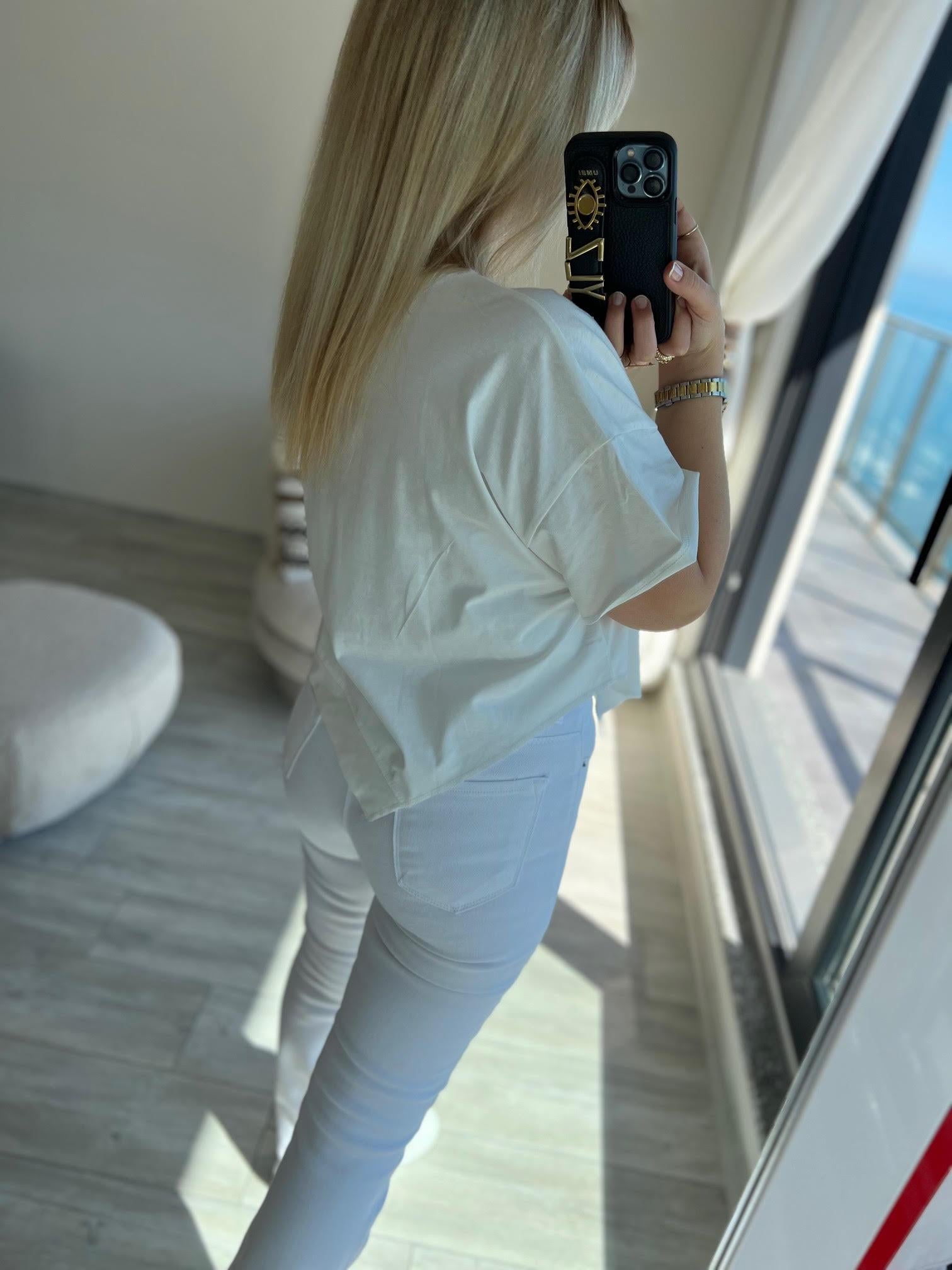 28444 Baskılı Tshirt EKRU