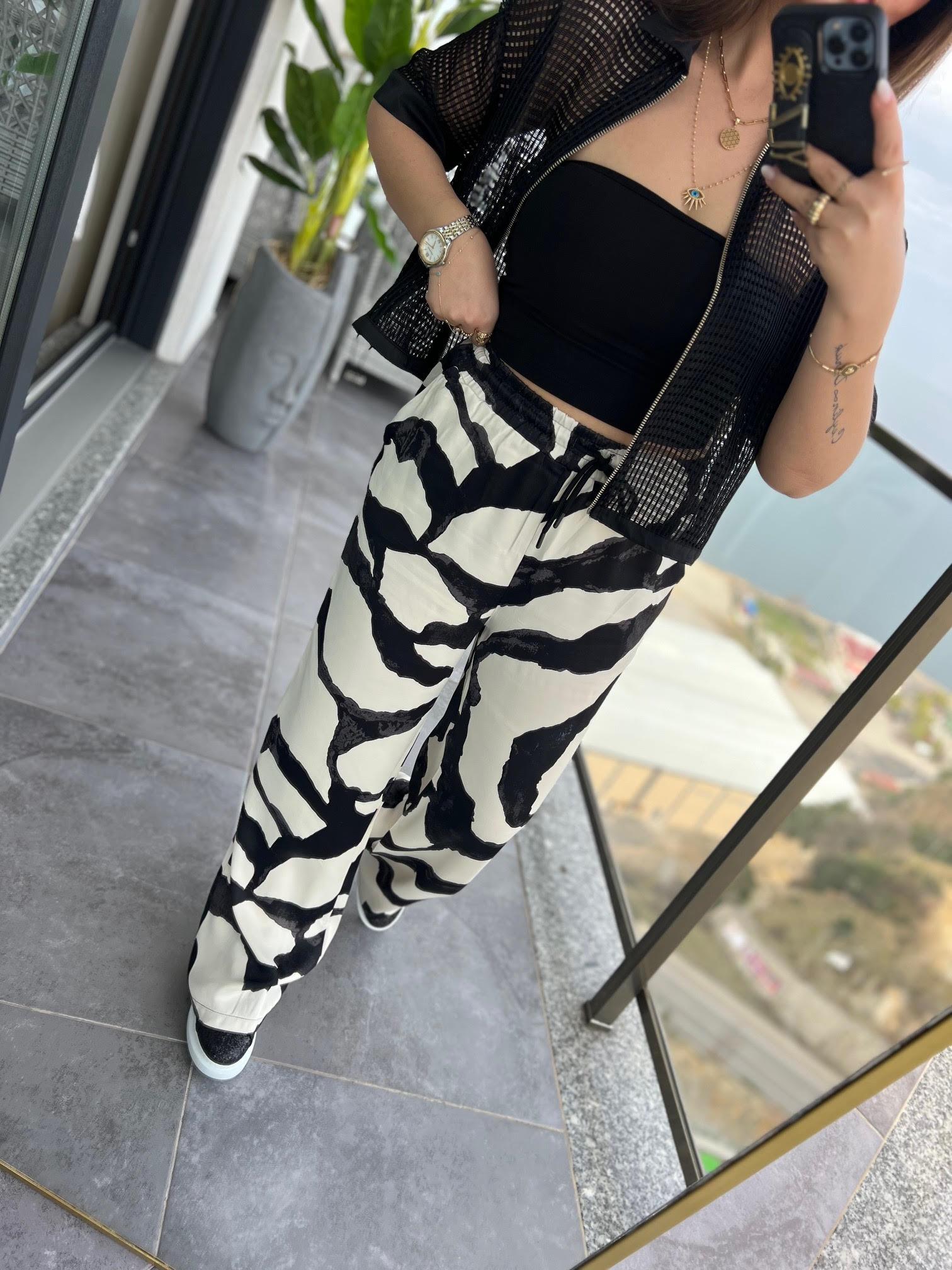 2921 Desenli Pantalon EKRU