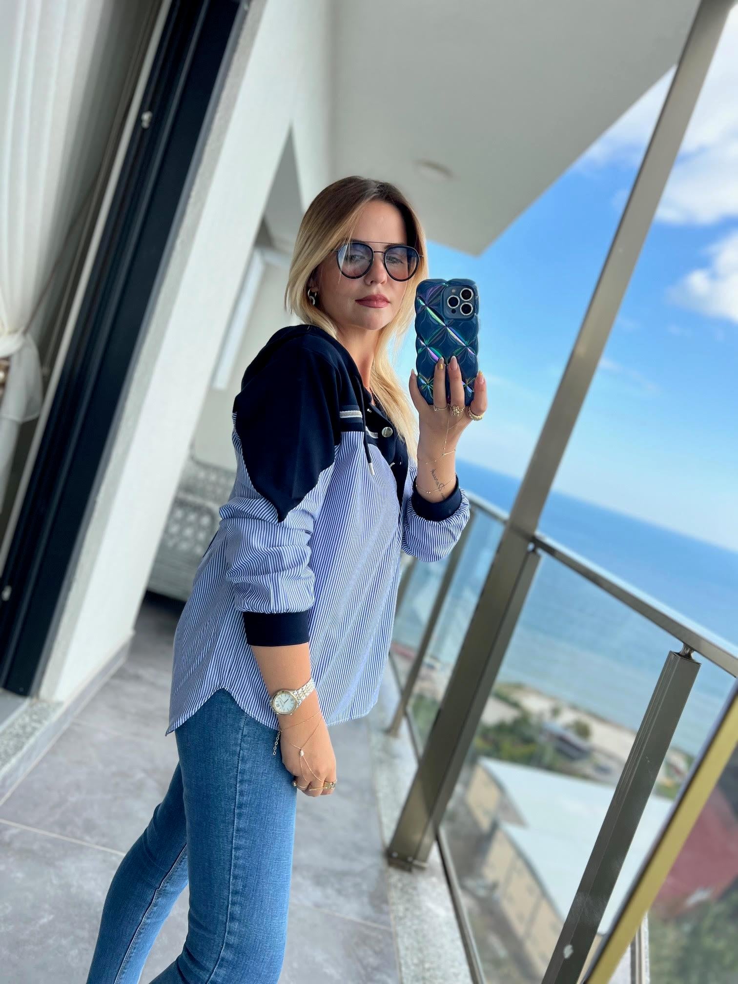 2960 Kapüşonlu Sweat Detay Gömlek LACİVERT