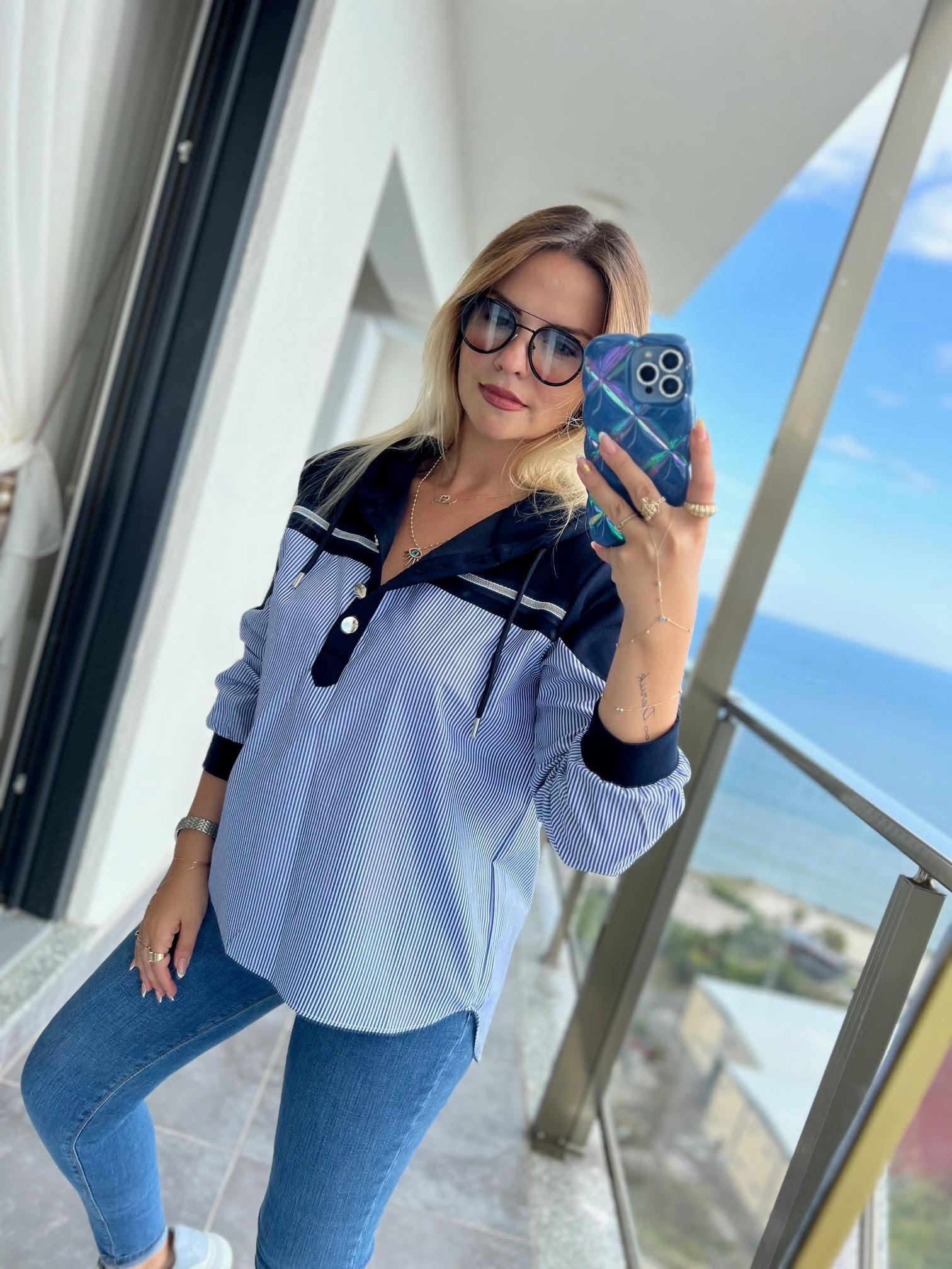 2960 Kapüşonlu Sweat Detay Gömlek LACİVERT