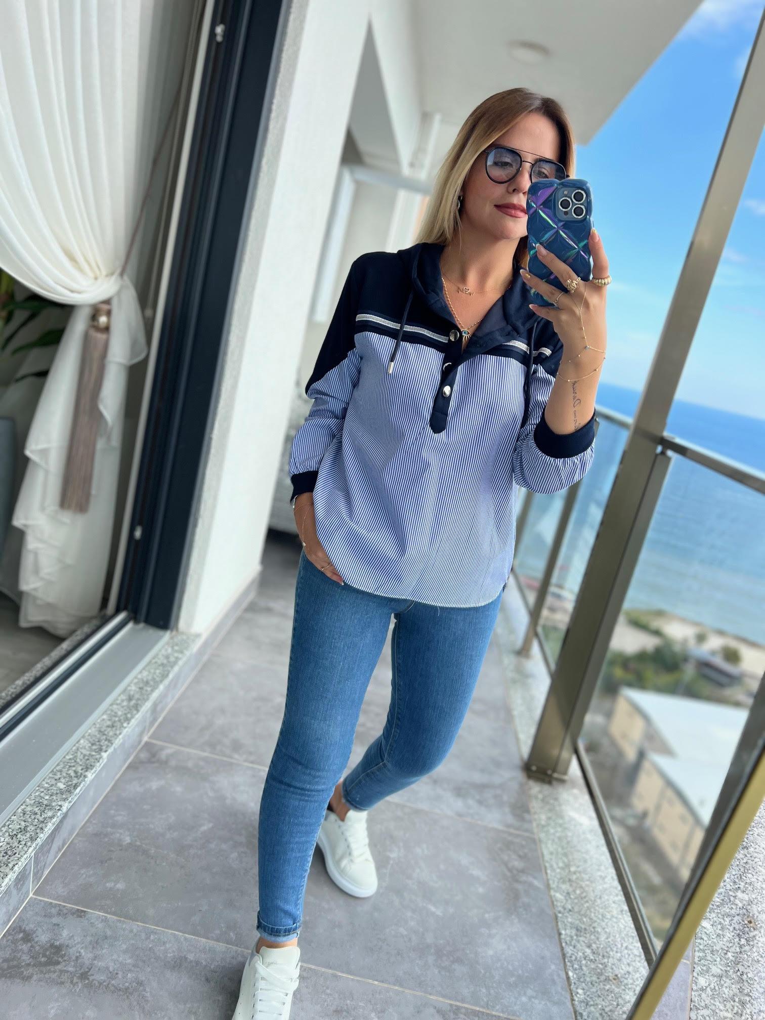 2960 Kapüşonlu Sweat Detay Gömlek LACİVERT